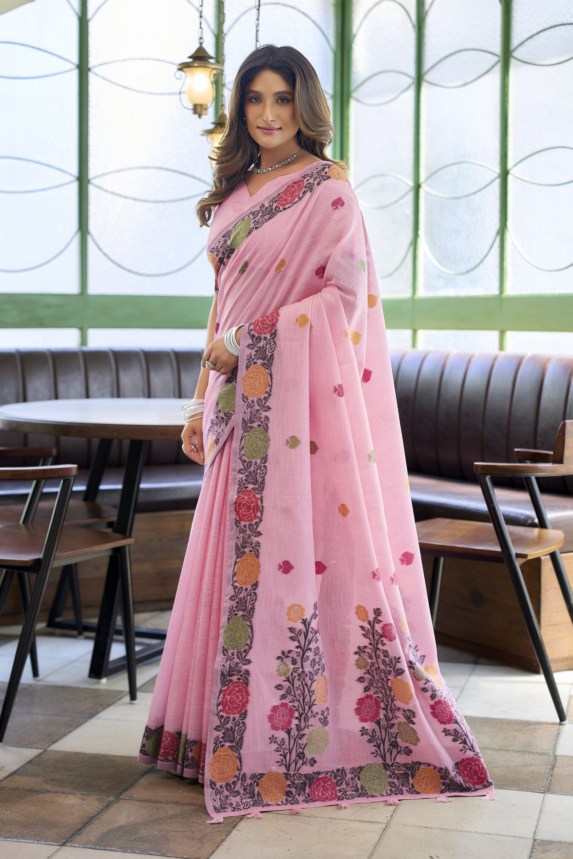 Pushpika Saree - Rose Pink - Full View