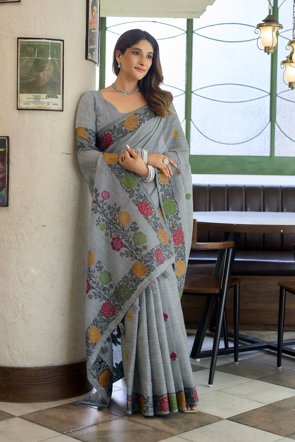 Pushpika Saree - Silver Mist - Pallu Detail