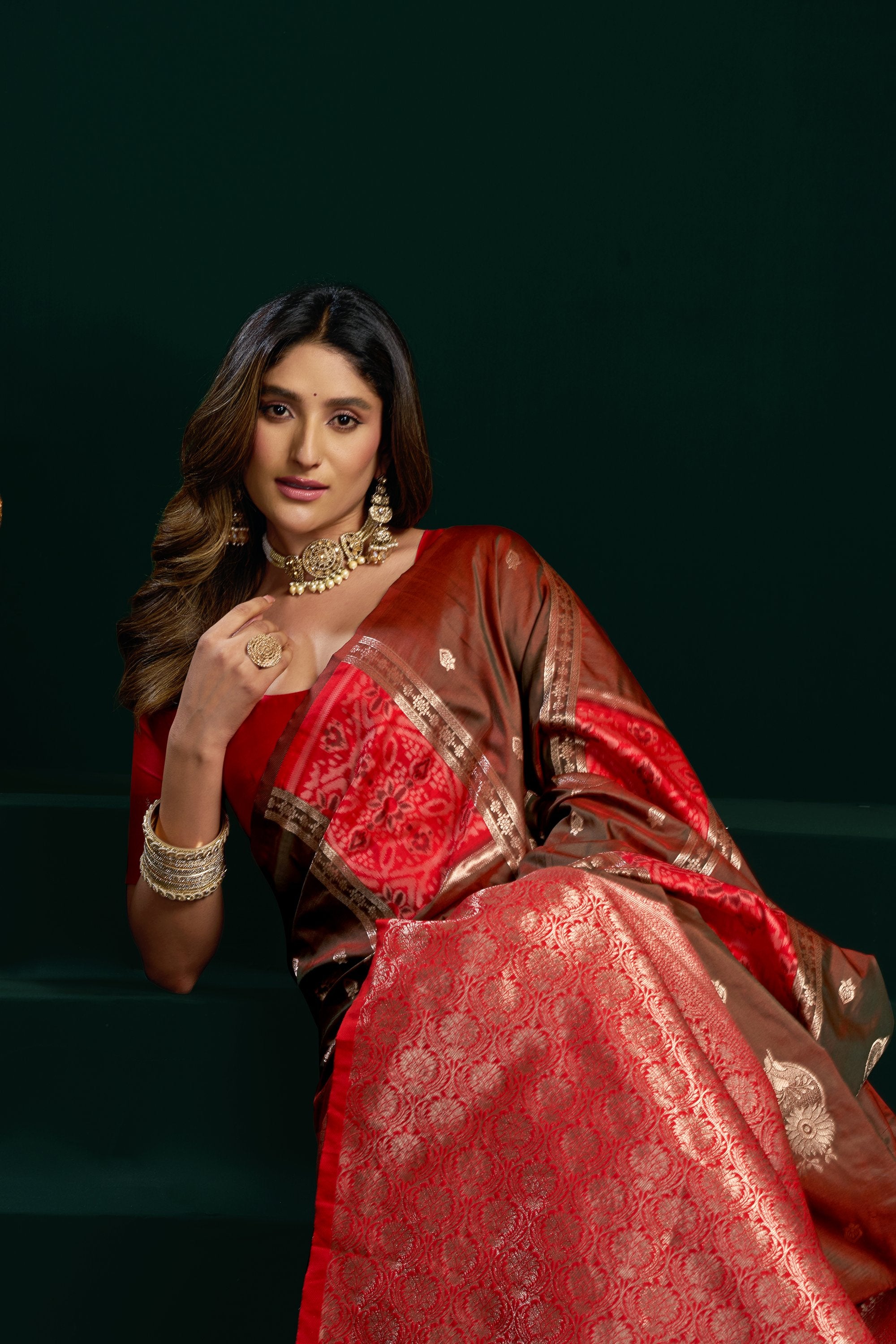 Raagini Saree - Crimson Red - Close Up