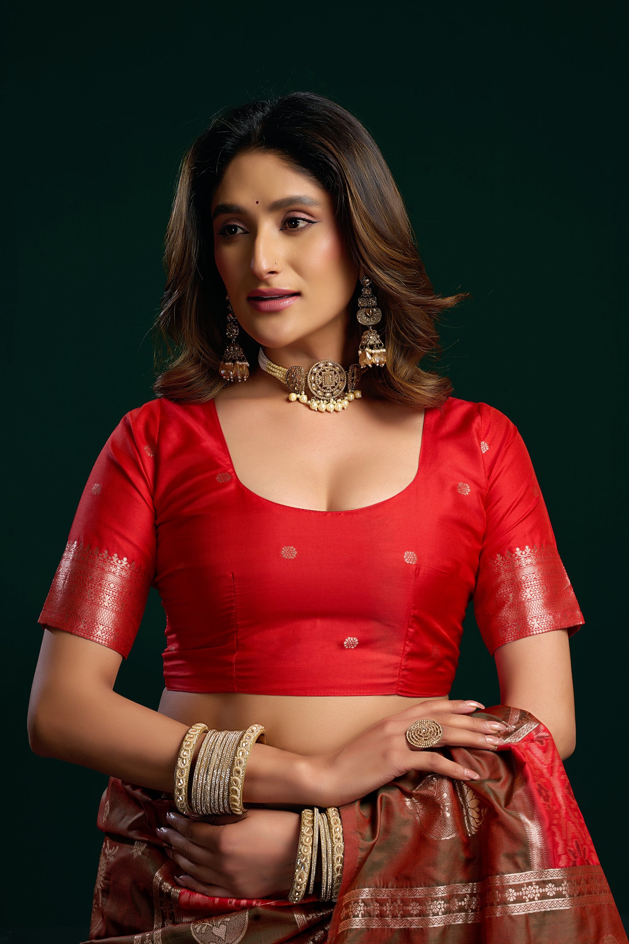 Raagini Saree - Crimson Red - Side View