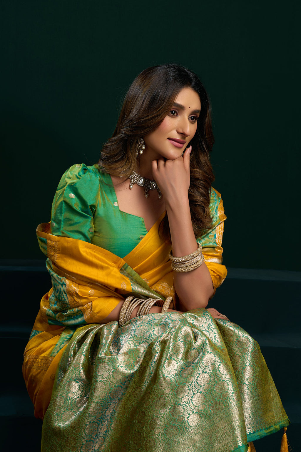 Raagini Saree - Mustard Yellow - Close Up