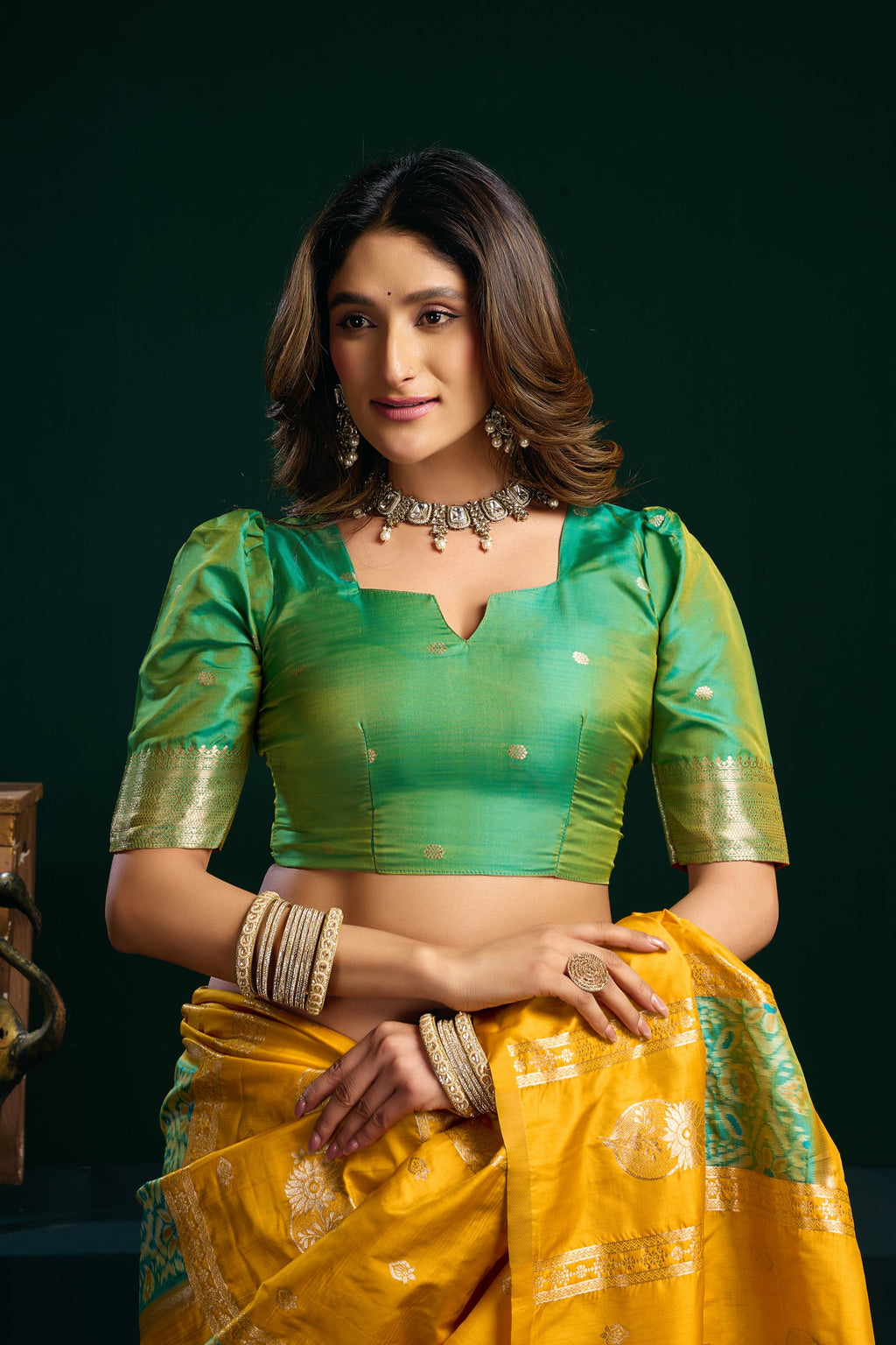 Raagini Saree - Mustard Yellow - Side View