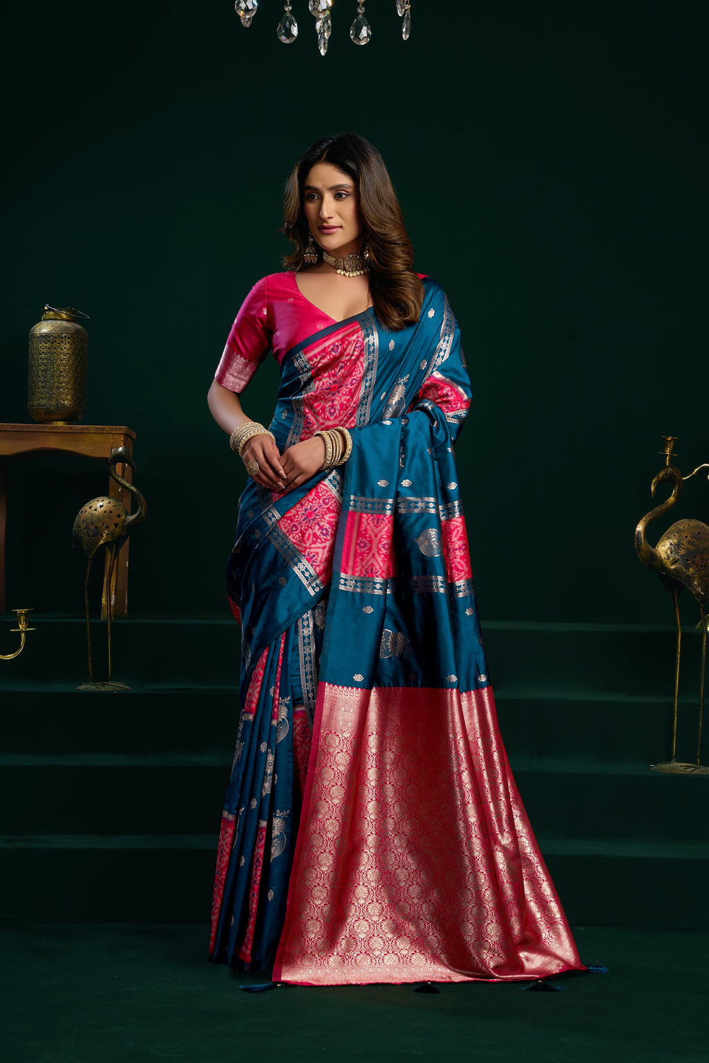 Raagini Saree - Peacock Blue - Full View
