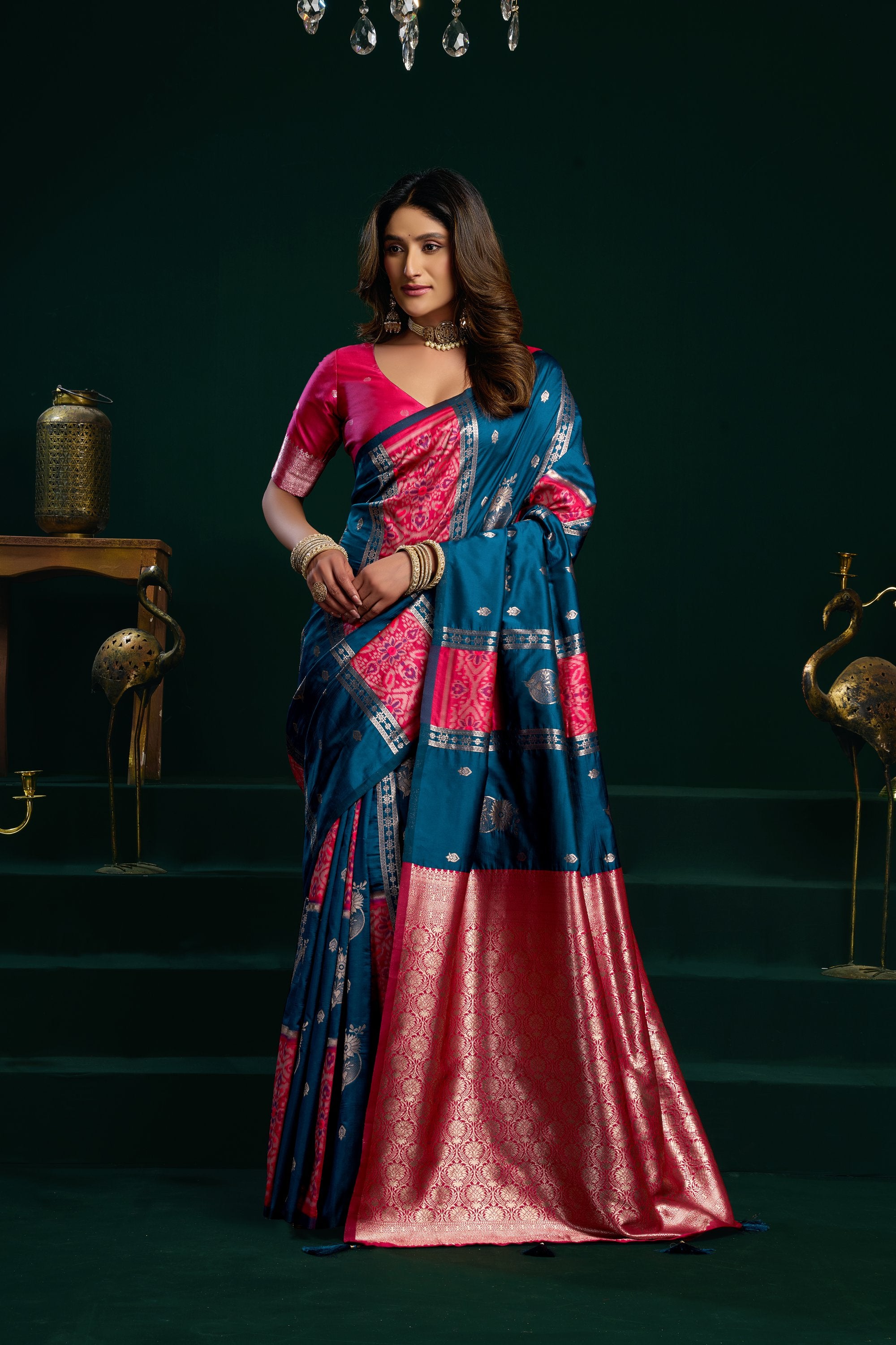 Raagini Saree - Peacock Blue - Full View