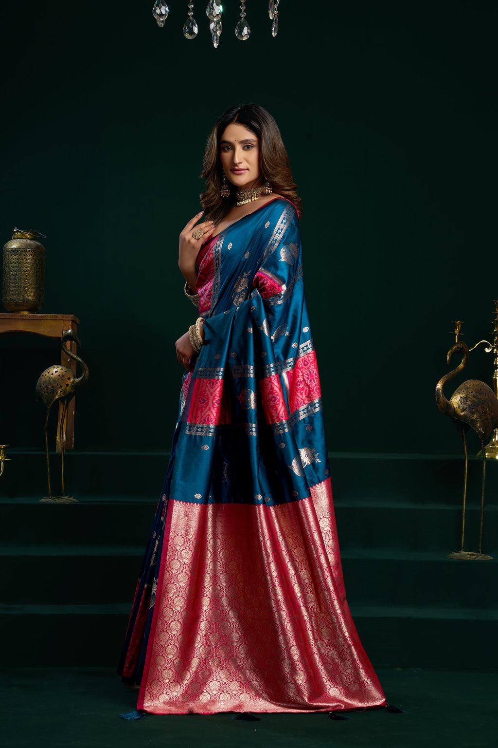 Raagini Saree - Peacock Blue - Pallu Detail