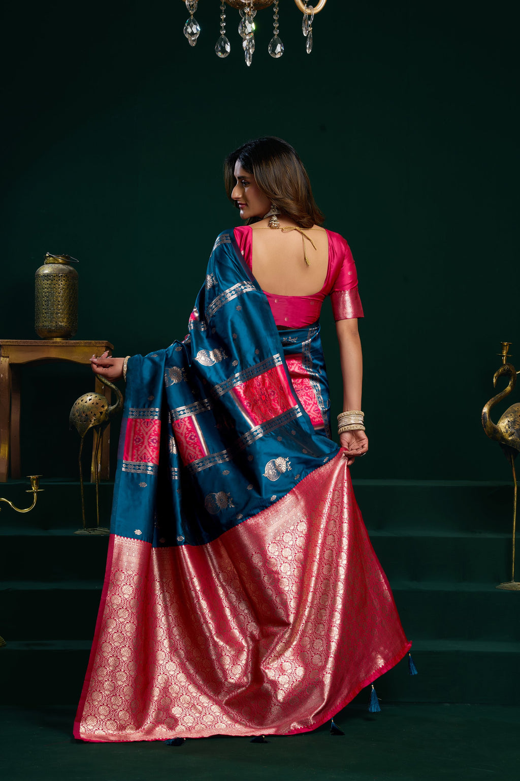 Raagini Saree - Peacock Blue - Border Detail