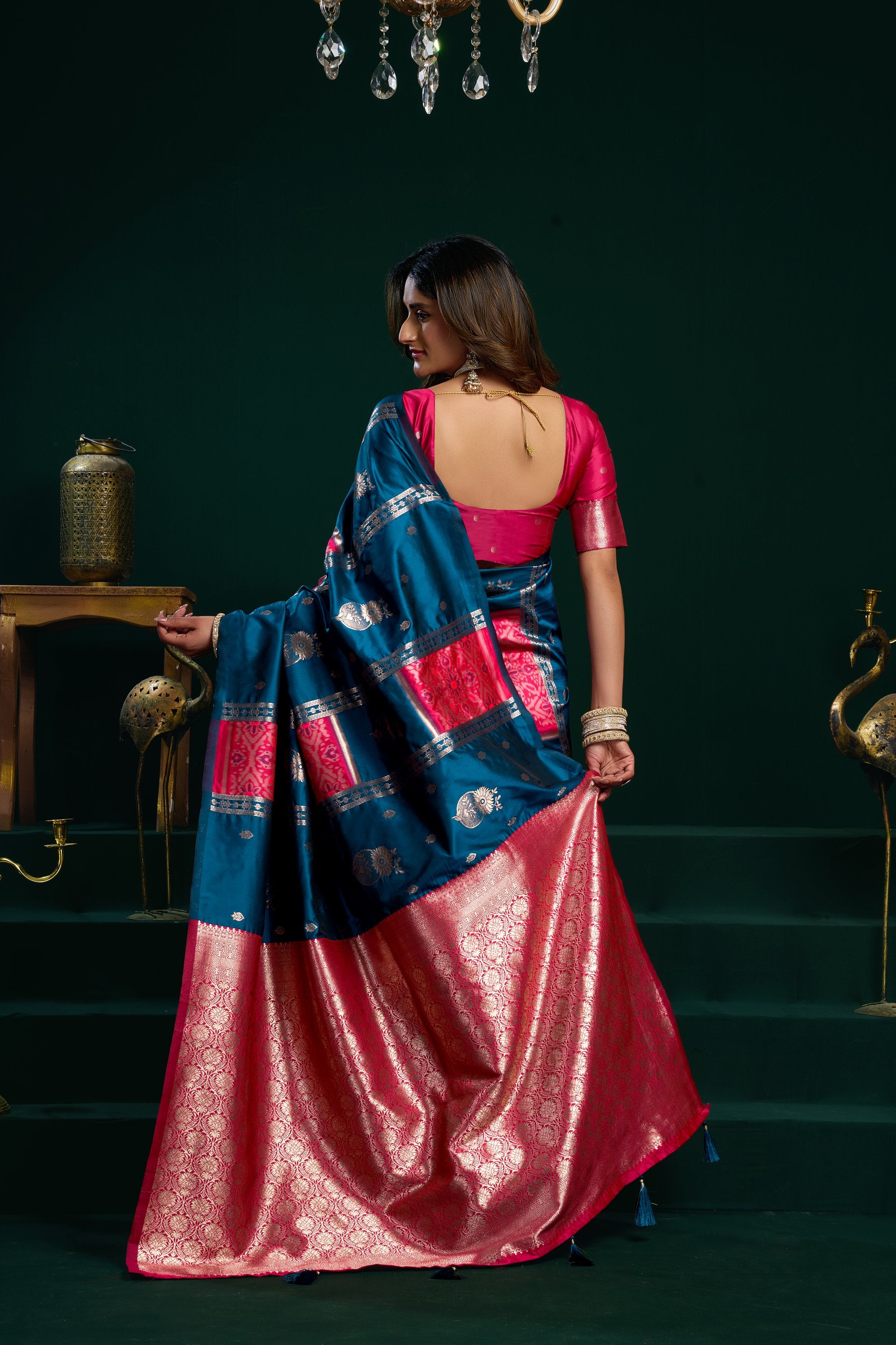Raagini Saree - Peacock Blue - Border Detail