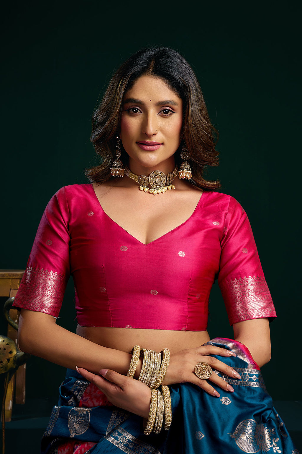 Raagini Saree - Peacock Blue - Side View