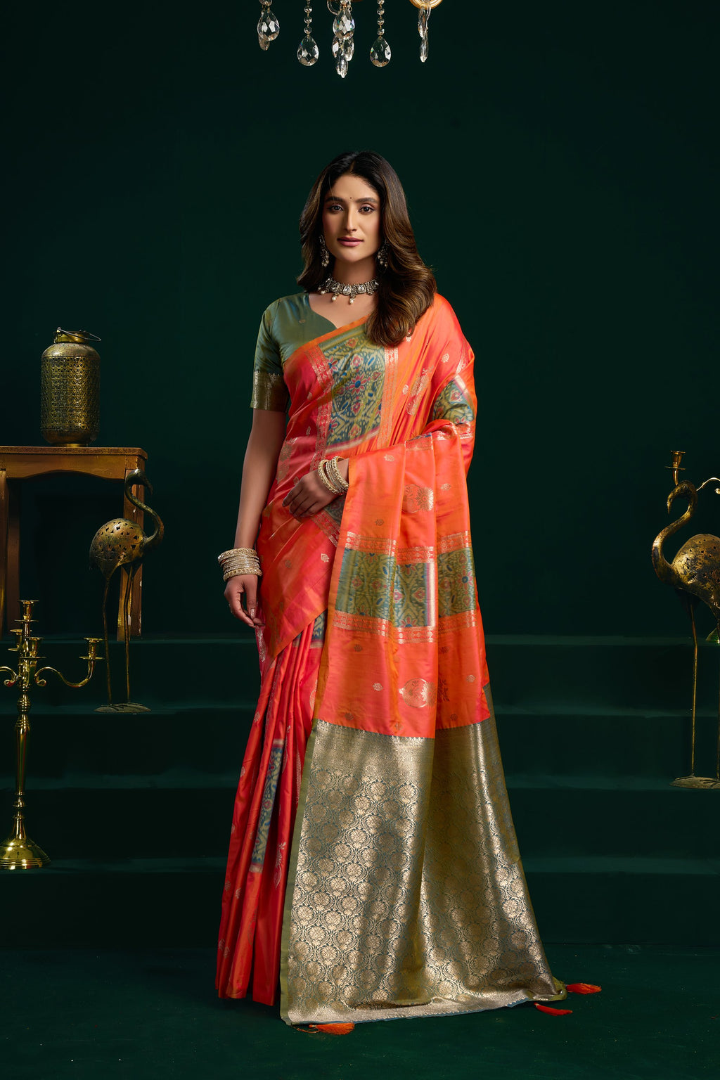 Raagini Saree - Tangerine Orange - Full View