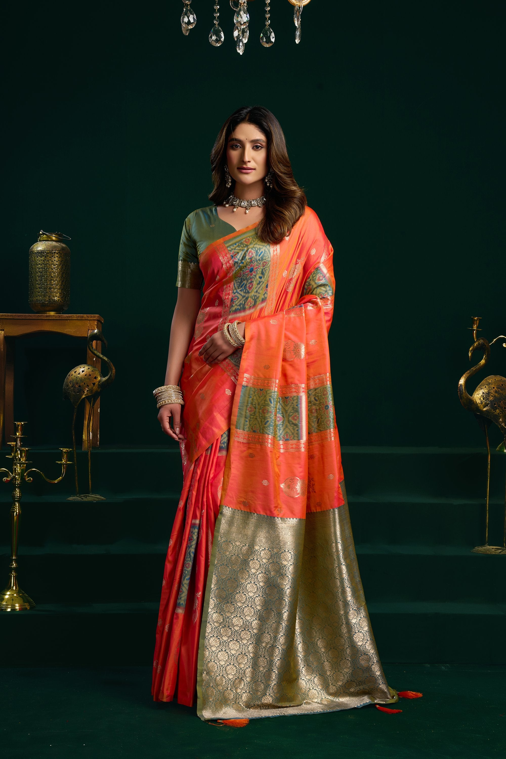 Raagini Saree - Tangerine Orange - Full View