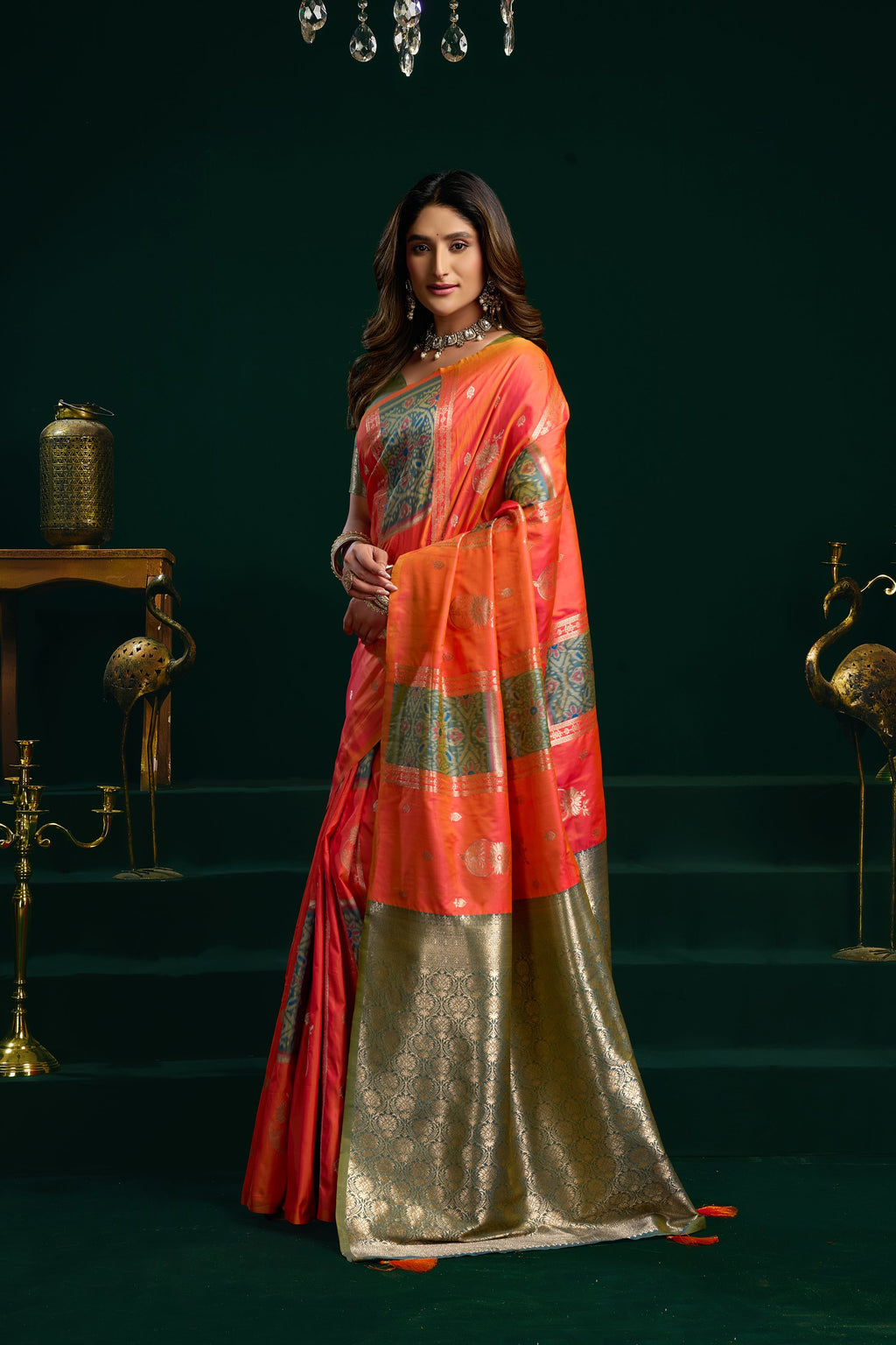 Raagini Saree - Tangerine Orange - Pallu Detail