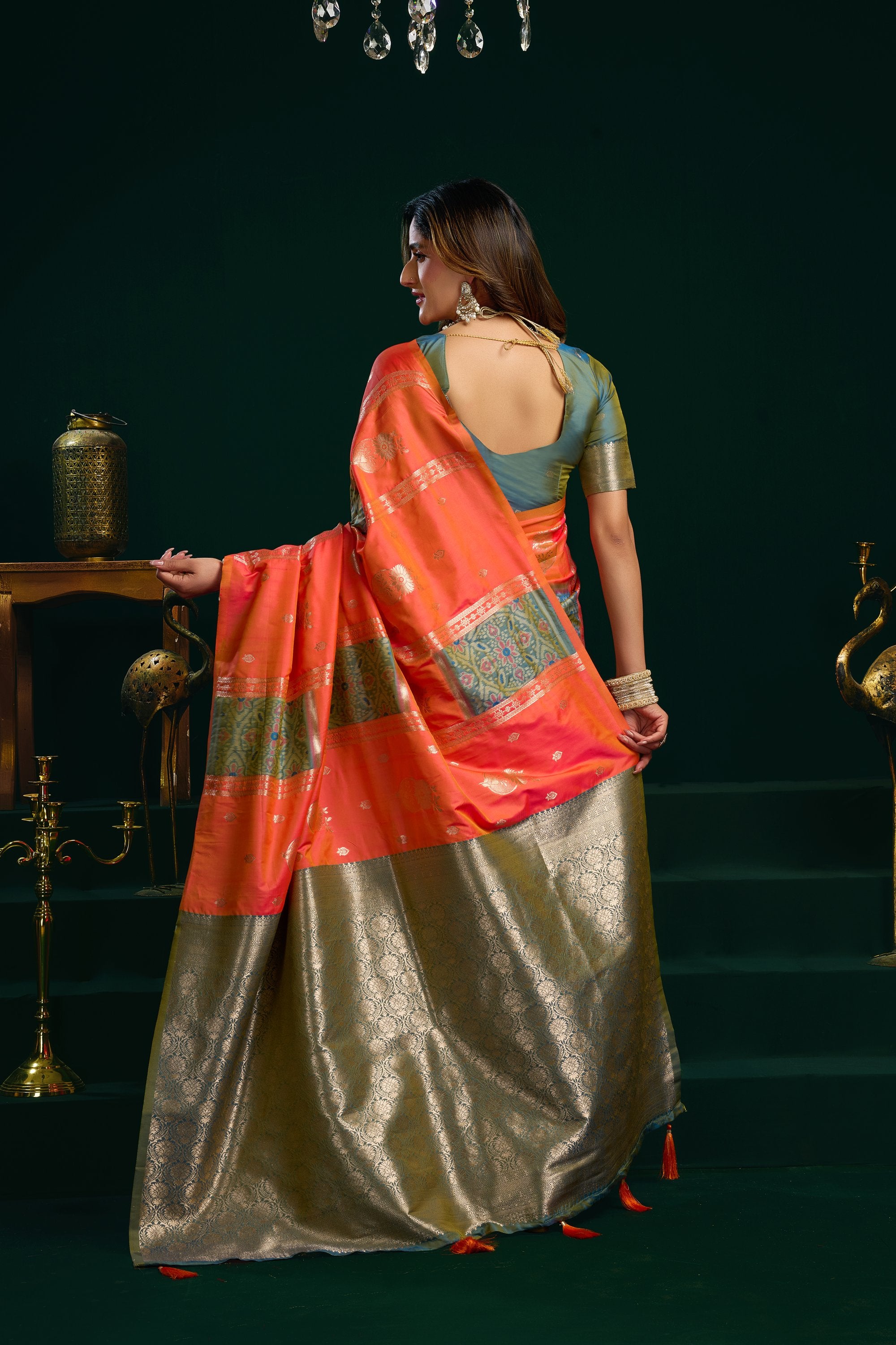 Raagini Saree - Tangerine Orange - Border Detail