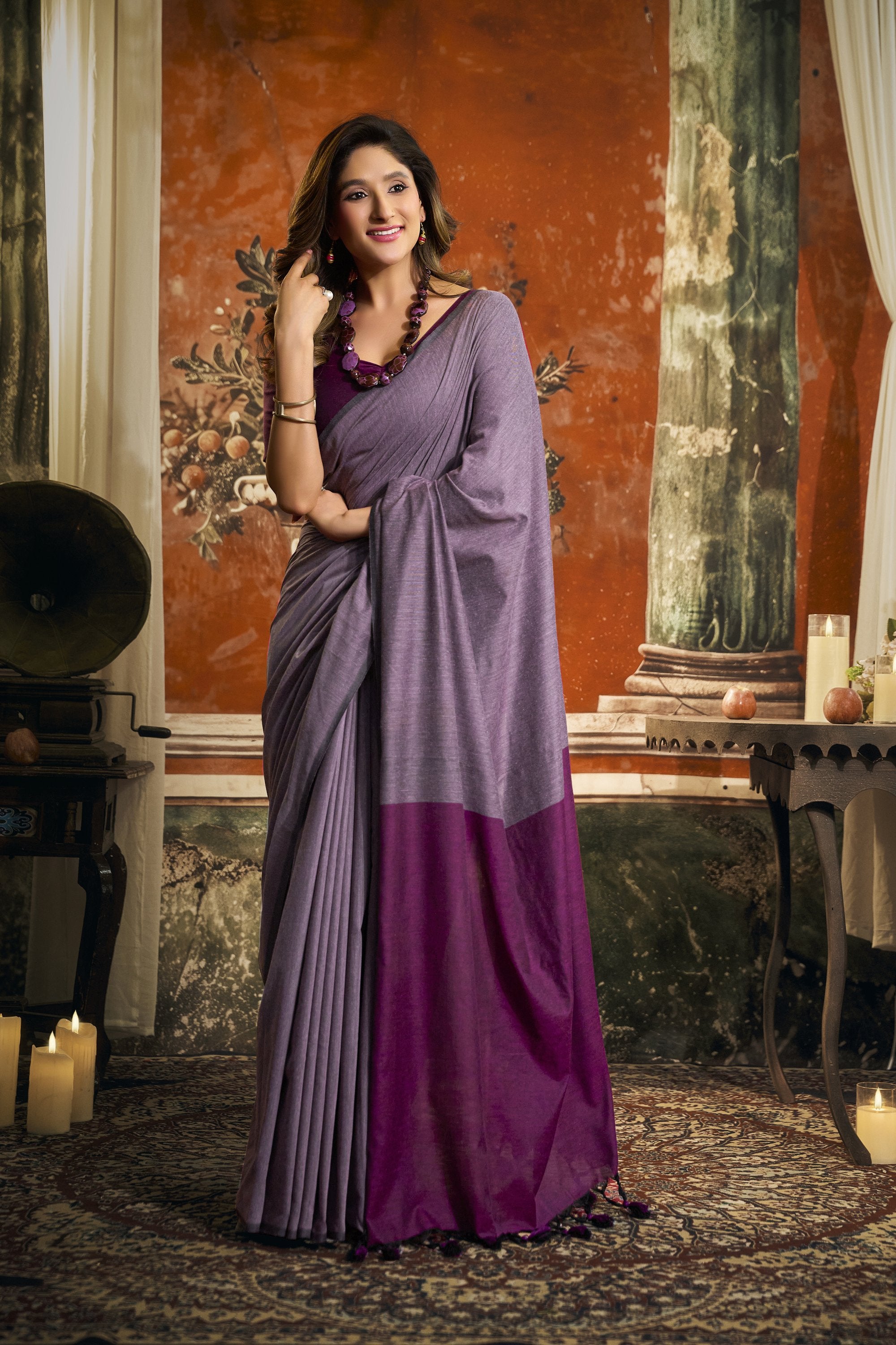 Roshni Saree - Dusty Lavender - Front Drape
