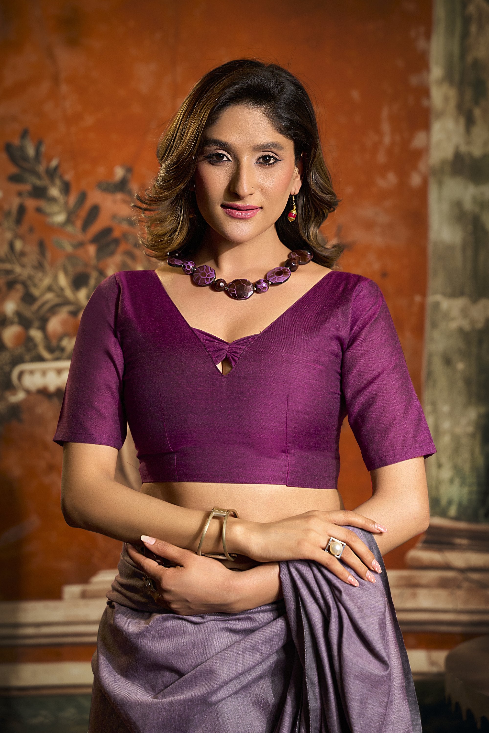 Roshni Saree - Dusty Lavender - Close Up
