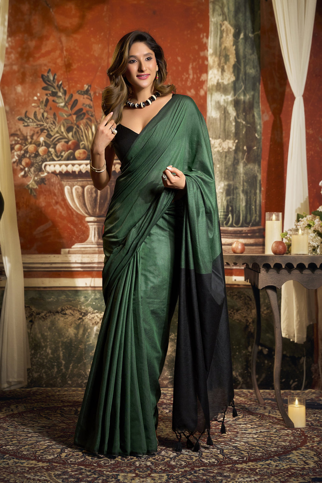 Roshni Saree - Emerald Pine - Front Drape
