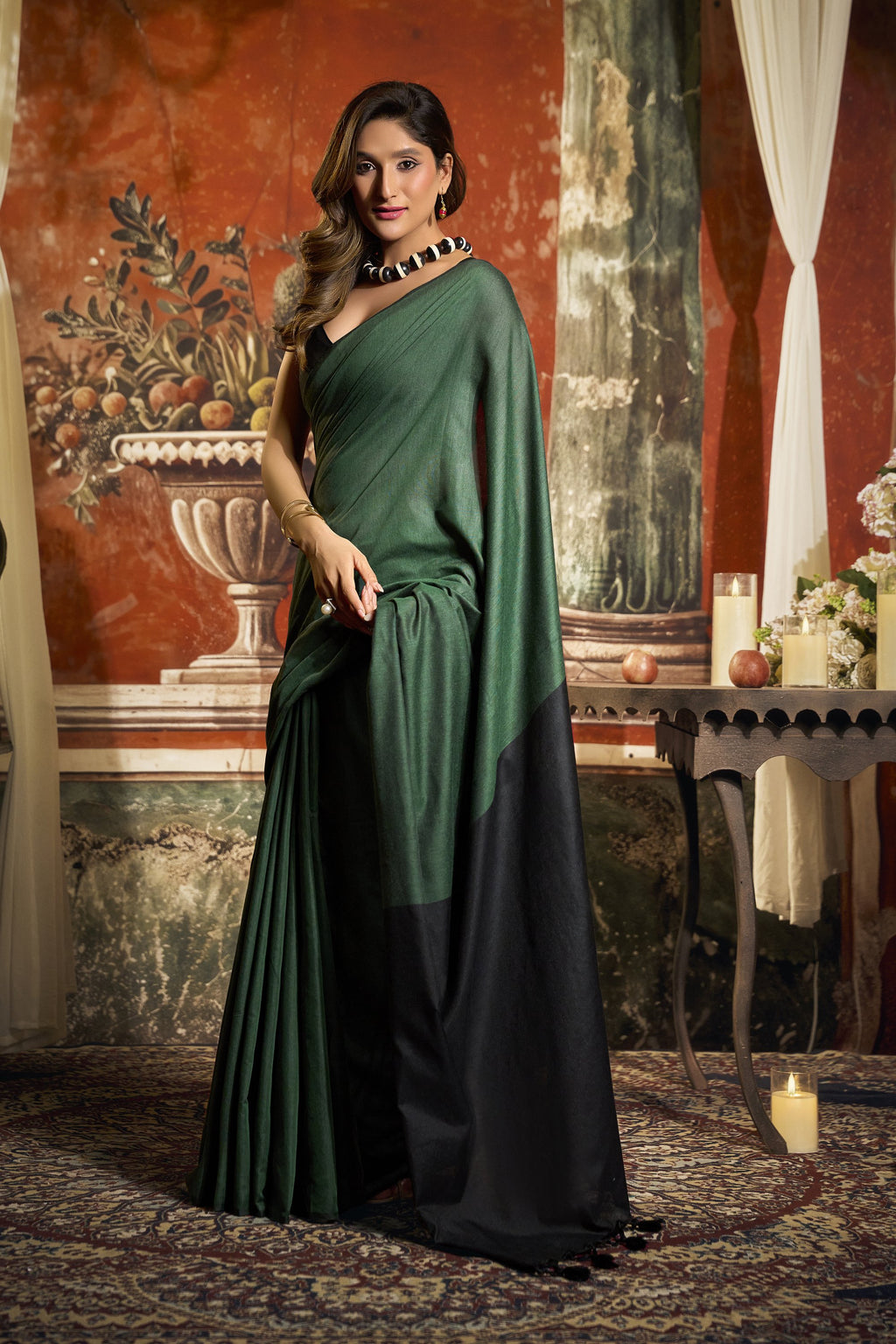 Roshni Saree - Emerald Pine - Full View