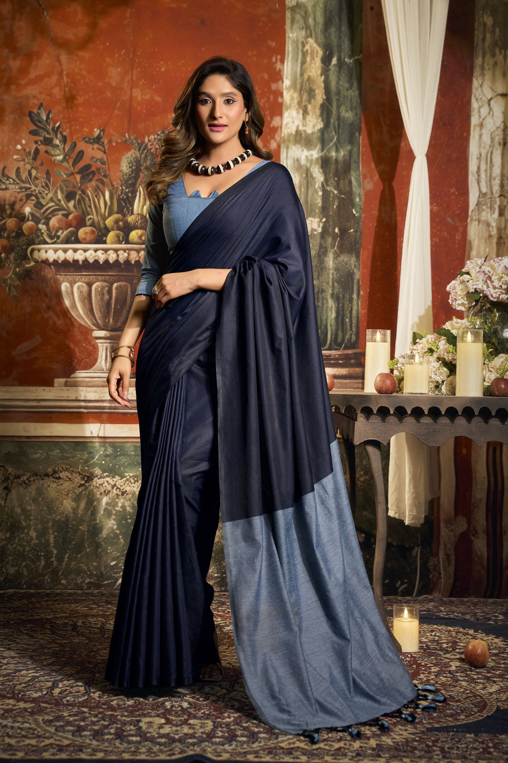 Roshni Saree - Midnight Navy - Front Drape