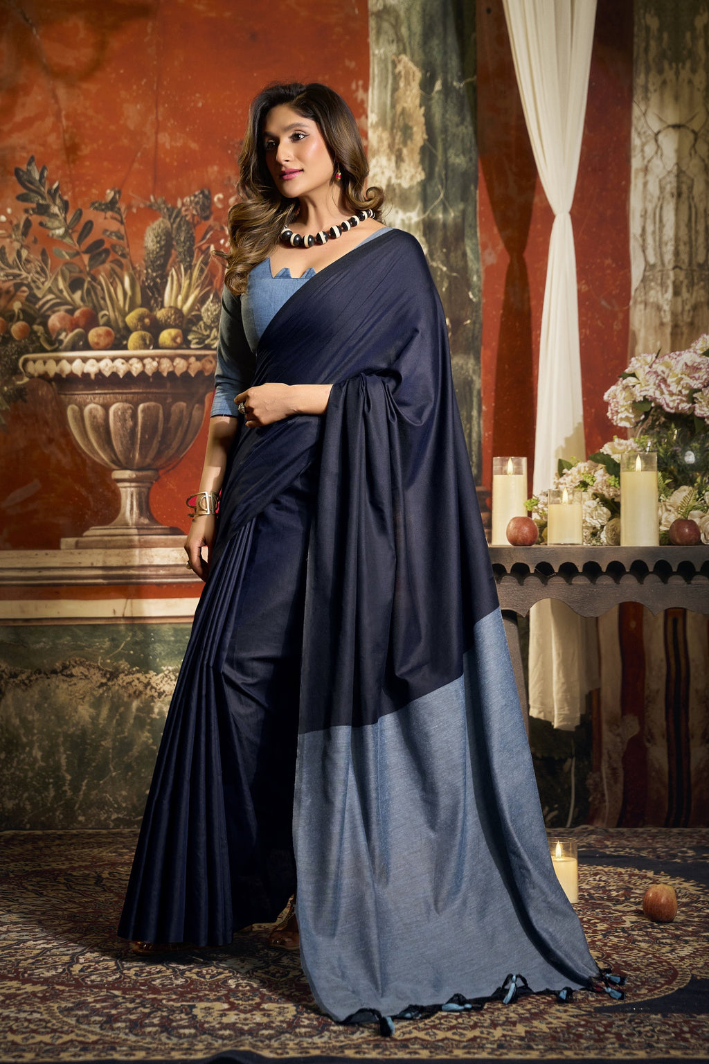 Roshni Saree - Midnight Navy - Full View