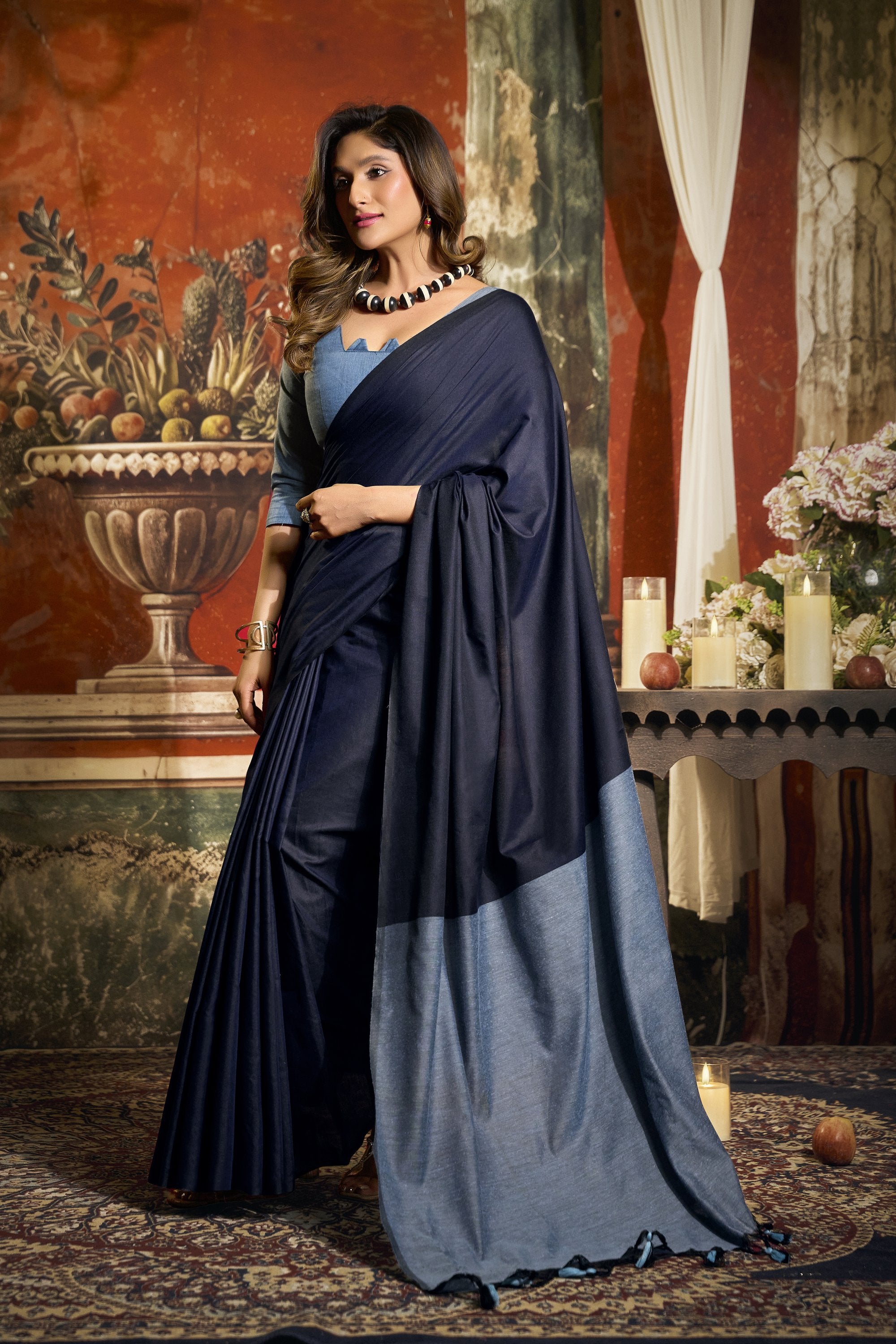 Roshni Saree - Midnight Navy - Full View