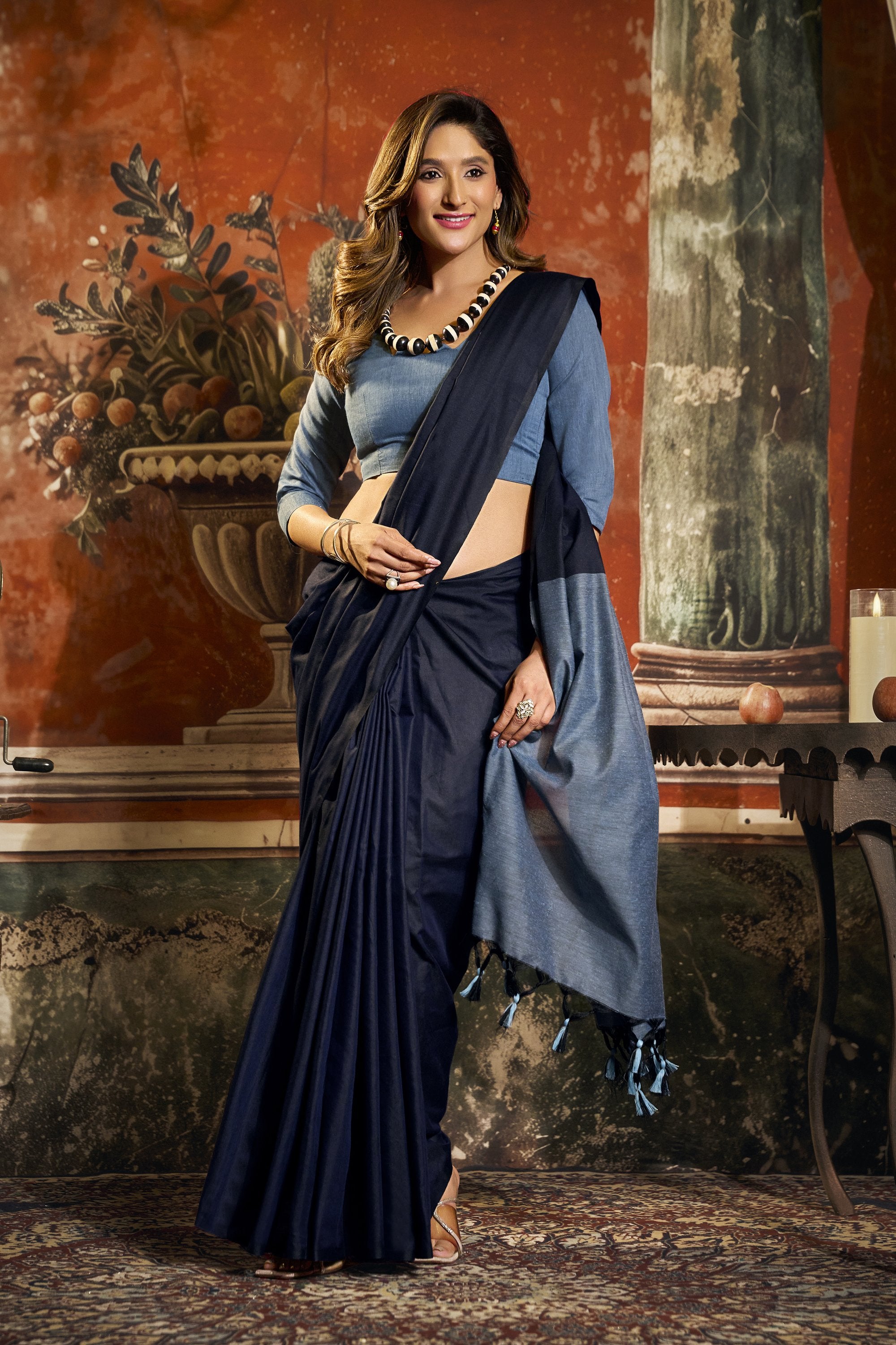 Roshni Saree - Midnight Navy - Border Detail