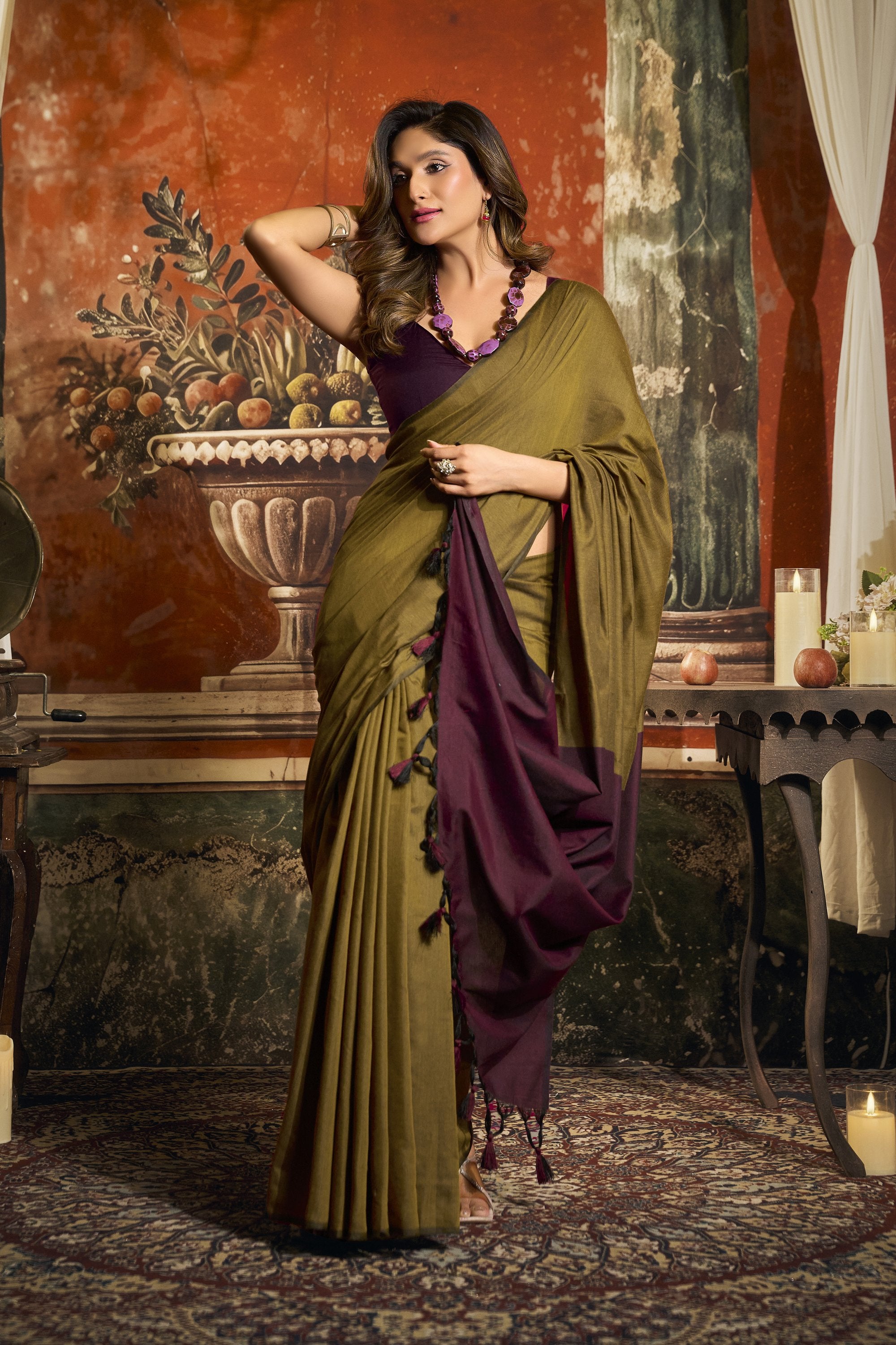 Roshni Saree - Olive Bronze - Full View