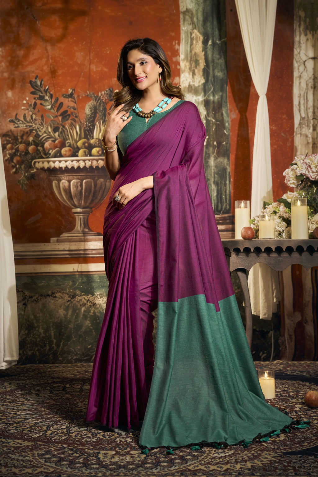Roshni Saree - Orchid Magenta - Front Drape