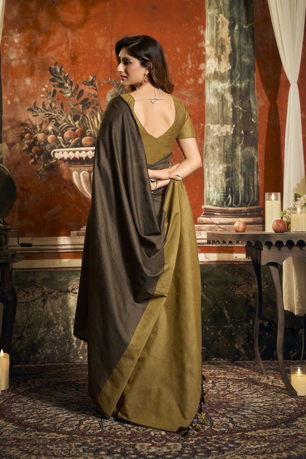 Roshni Saree - Smoky Olive - Blouse View