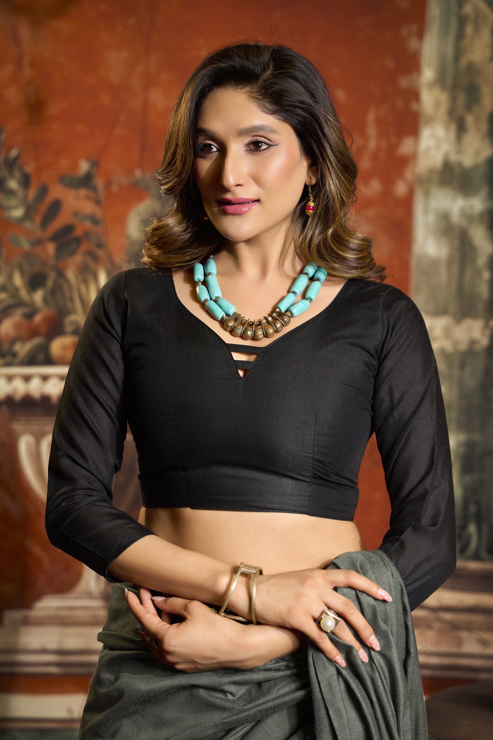 Roshni Saree - Steel Grey - Close Up