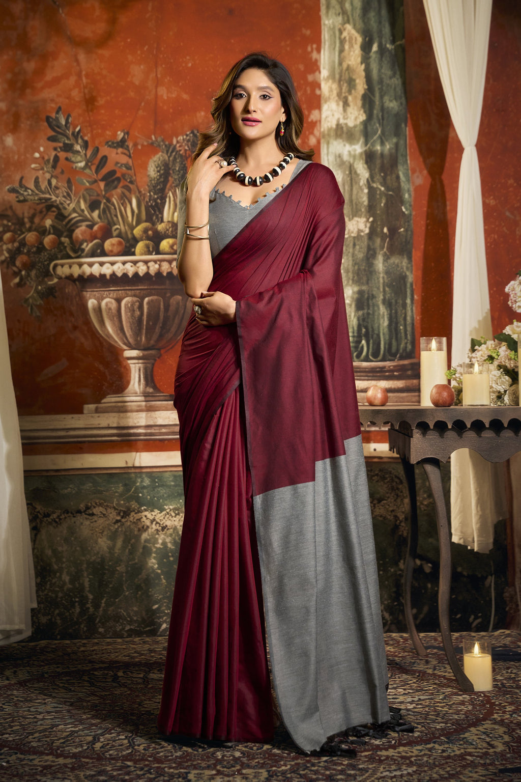 Roshni Saree - Wine Crimson - Front Drape
