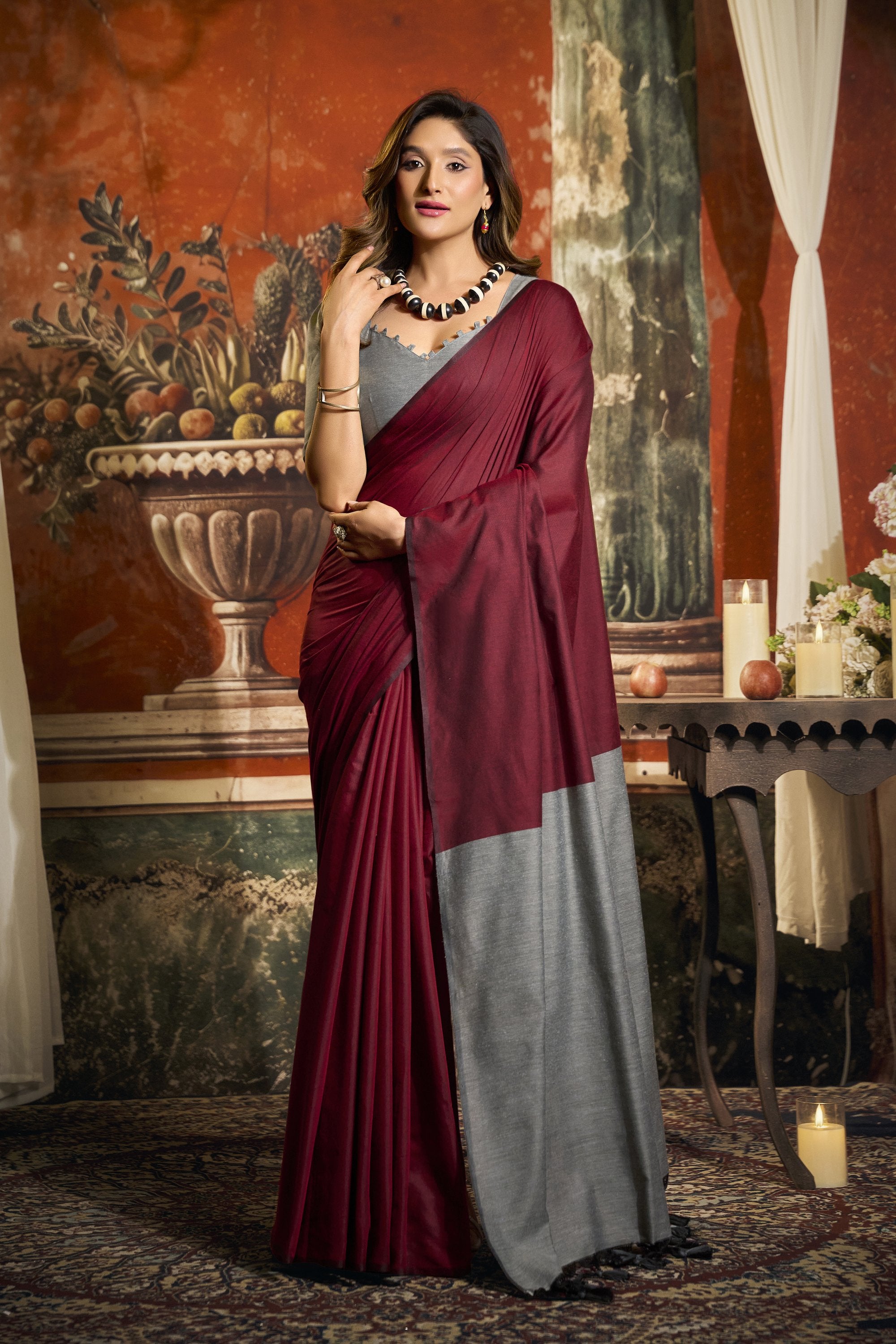 Roshni Saree - Wine Crimson - Front Drape