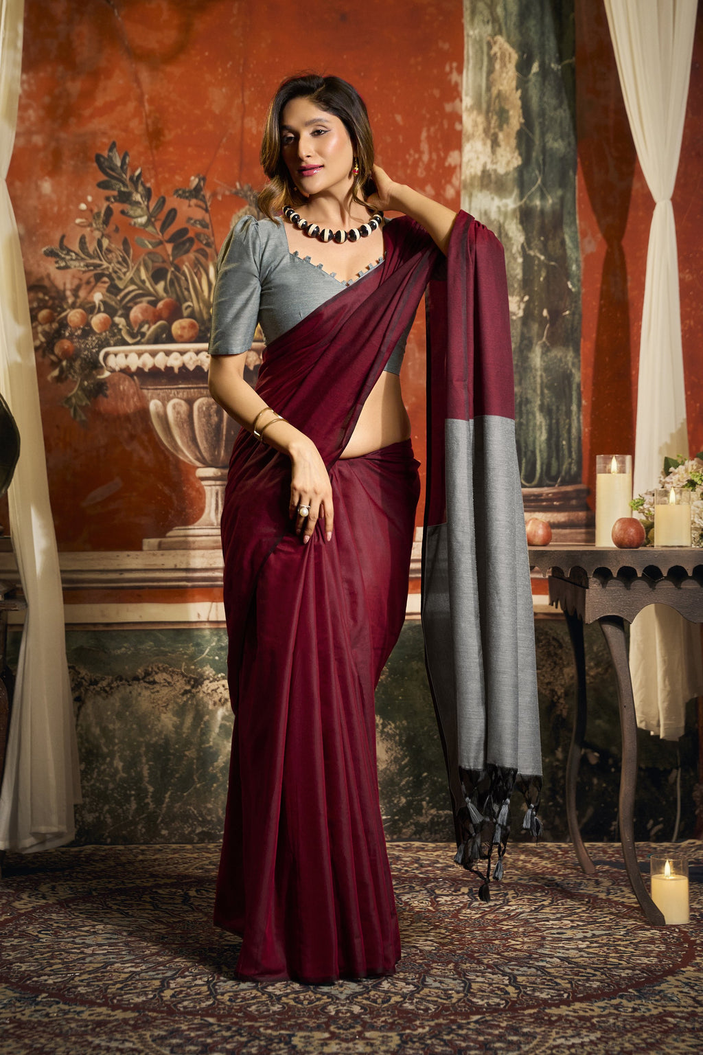Roshni Saree - Wine Crimson - Pallu Detail