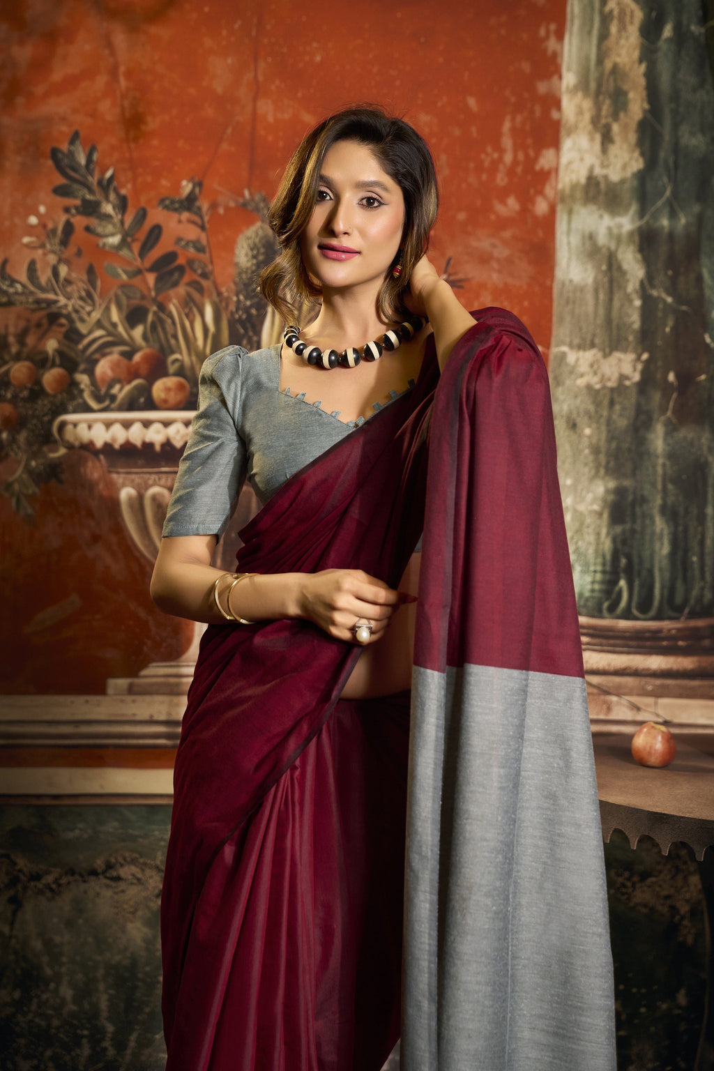 Roshni Saree - Wine Crimson - Border Detail