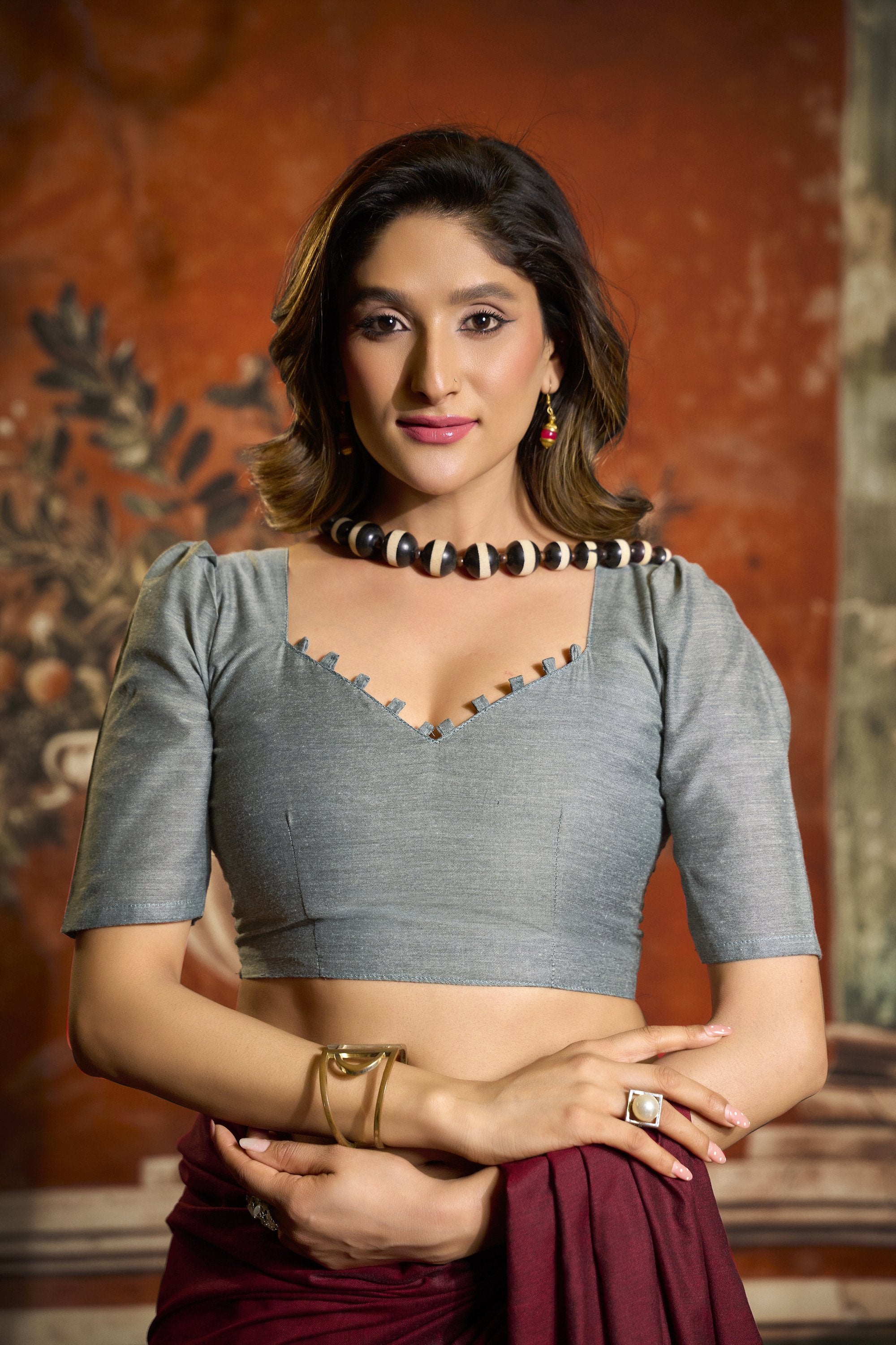 Roshni Saree - Wine Crimson - Close Up