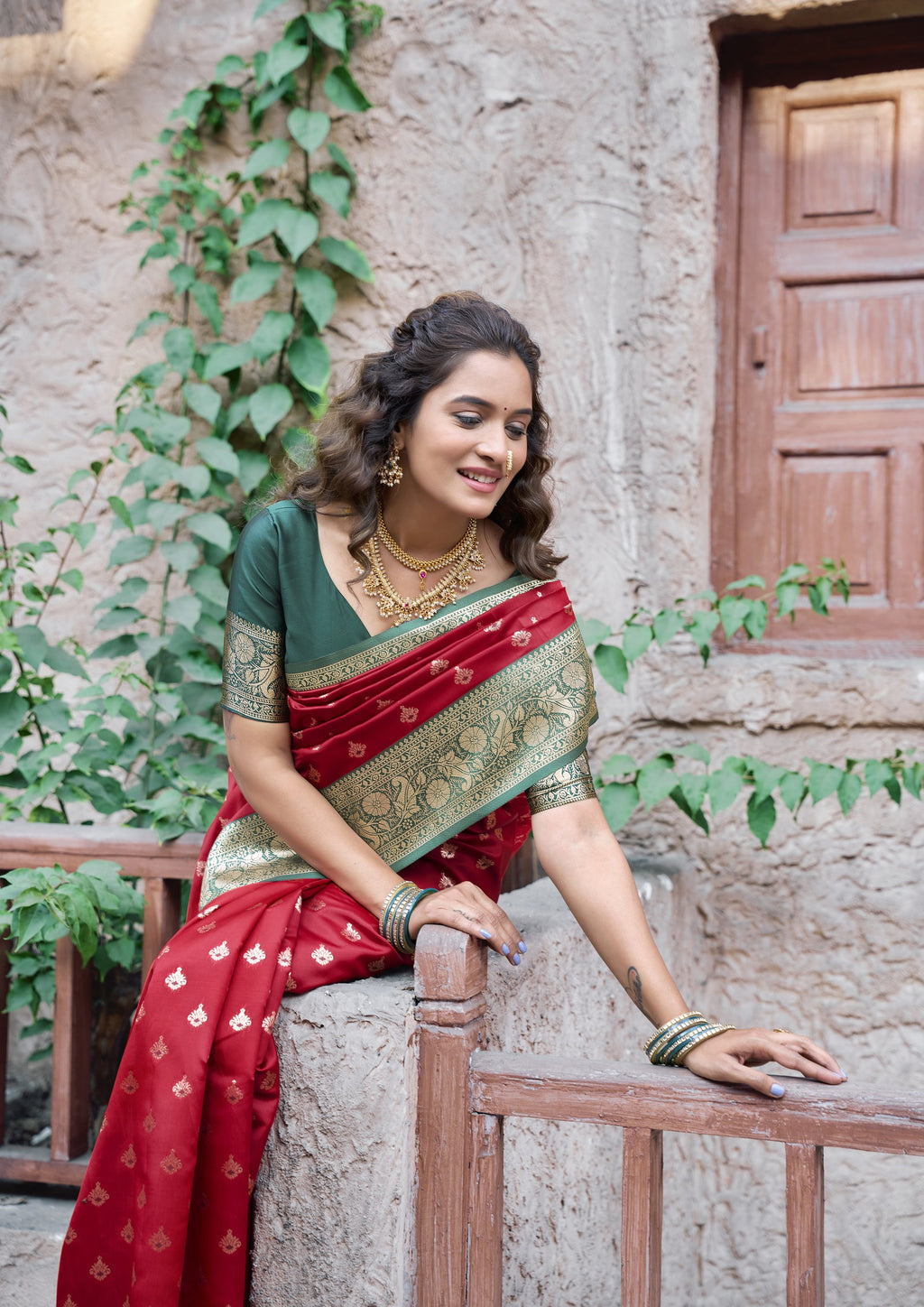 Ruhaani Saree - Crimson Red - Front Drape