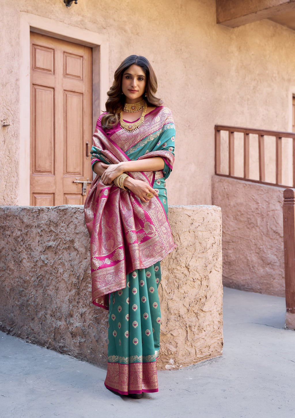 Ruhaani Saree - Seafoam Teal - Front Drape
