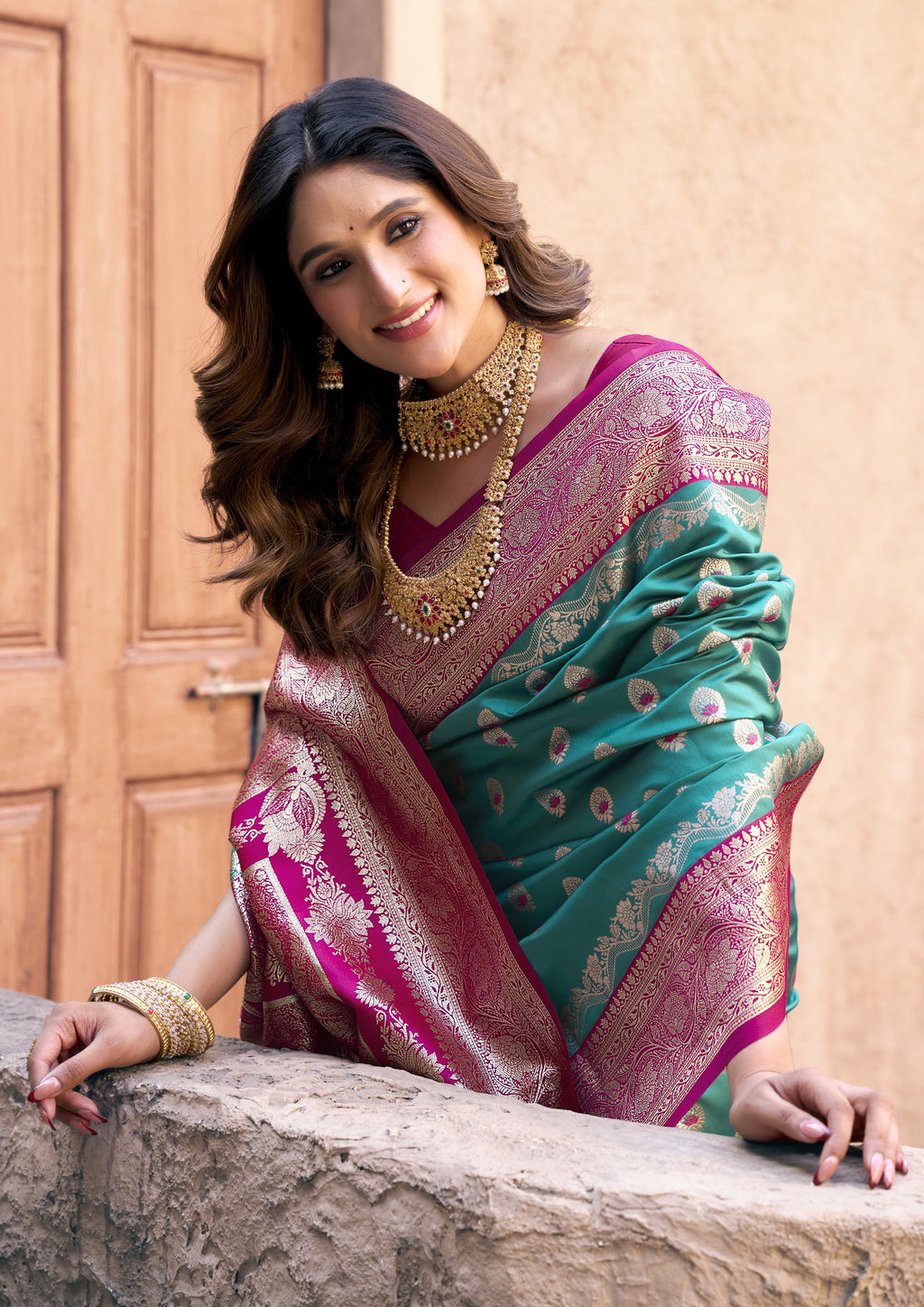 Ruhaani Saree - Seafoam Teal - Full View