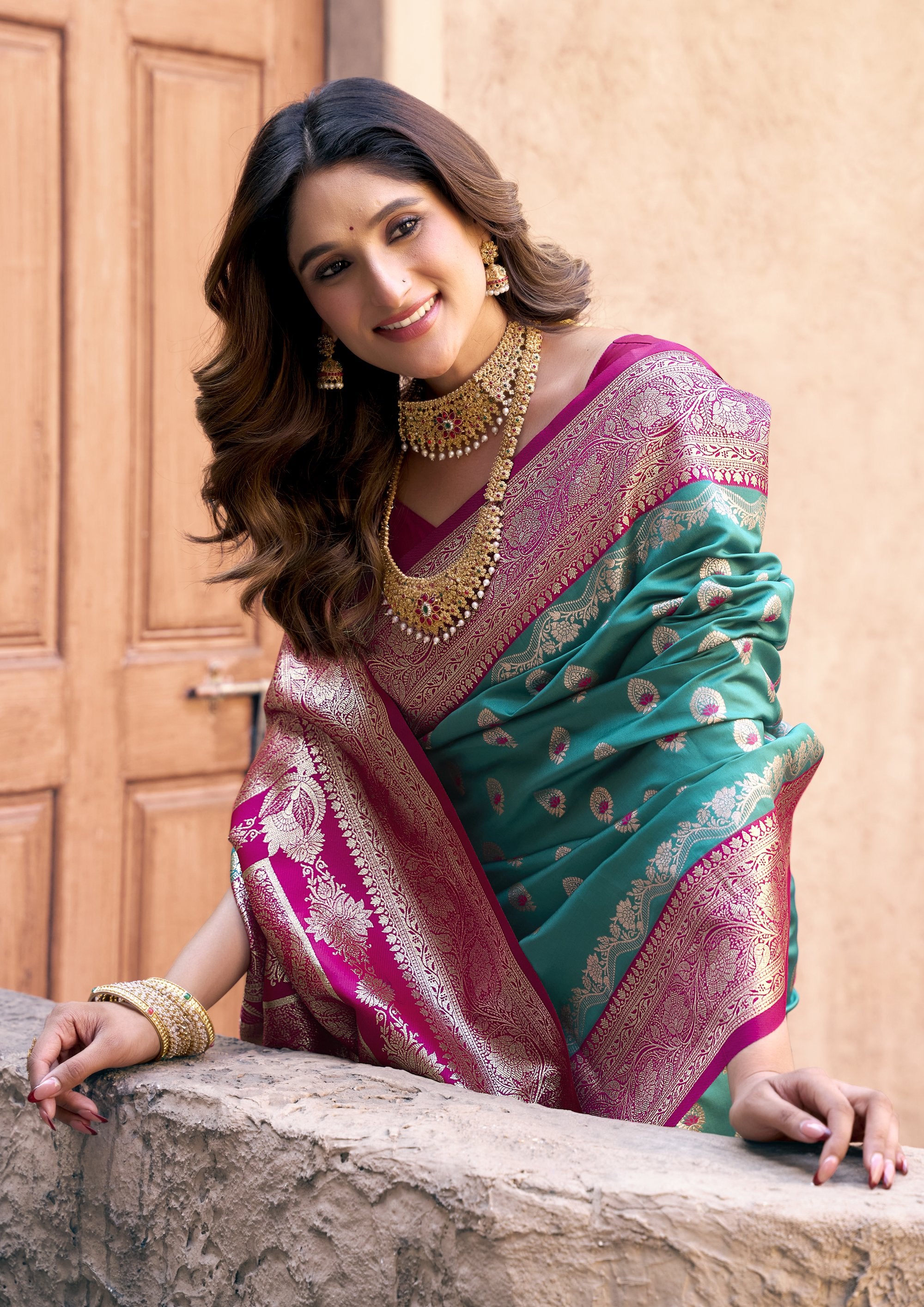 Ruhaani Saree - Seafoam Teal - Full View