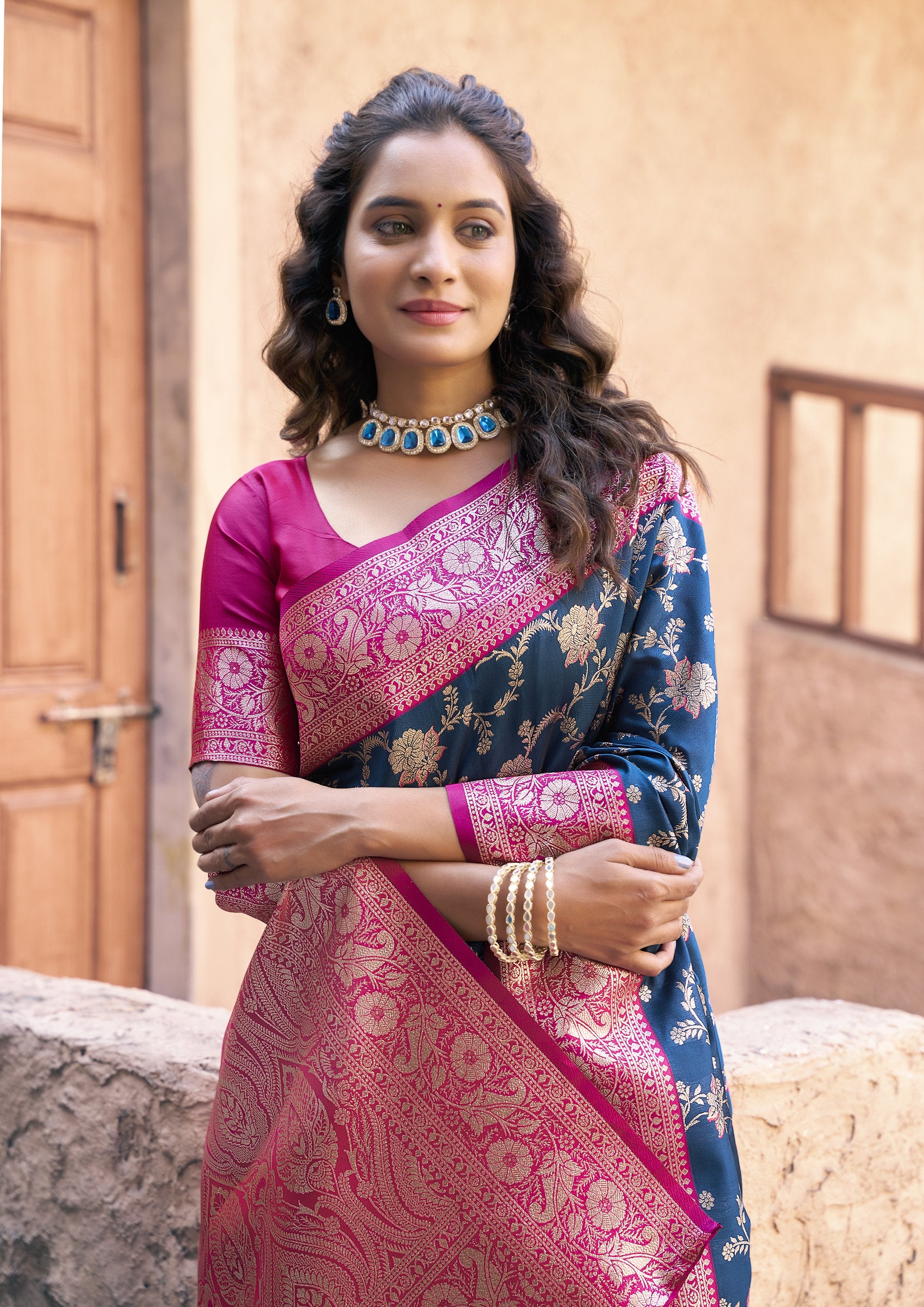Ruhaani Saree - Steel Blue - Front Drape