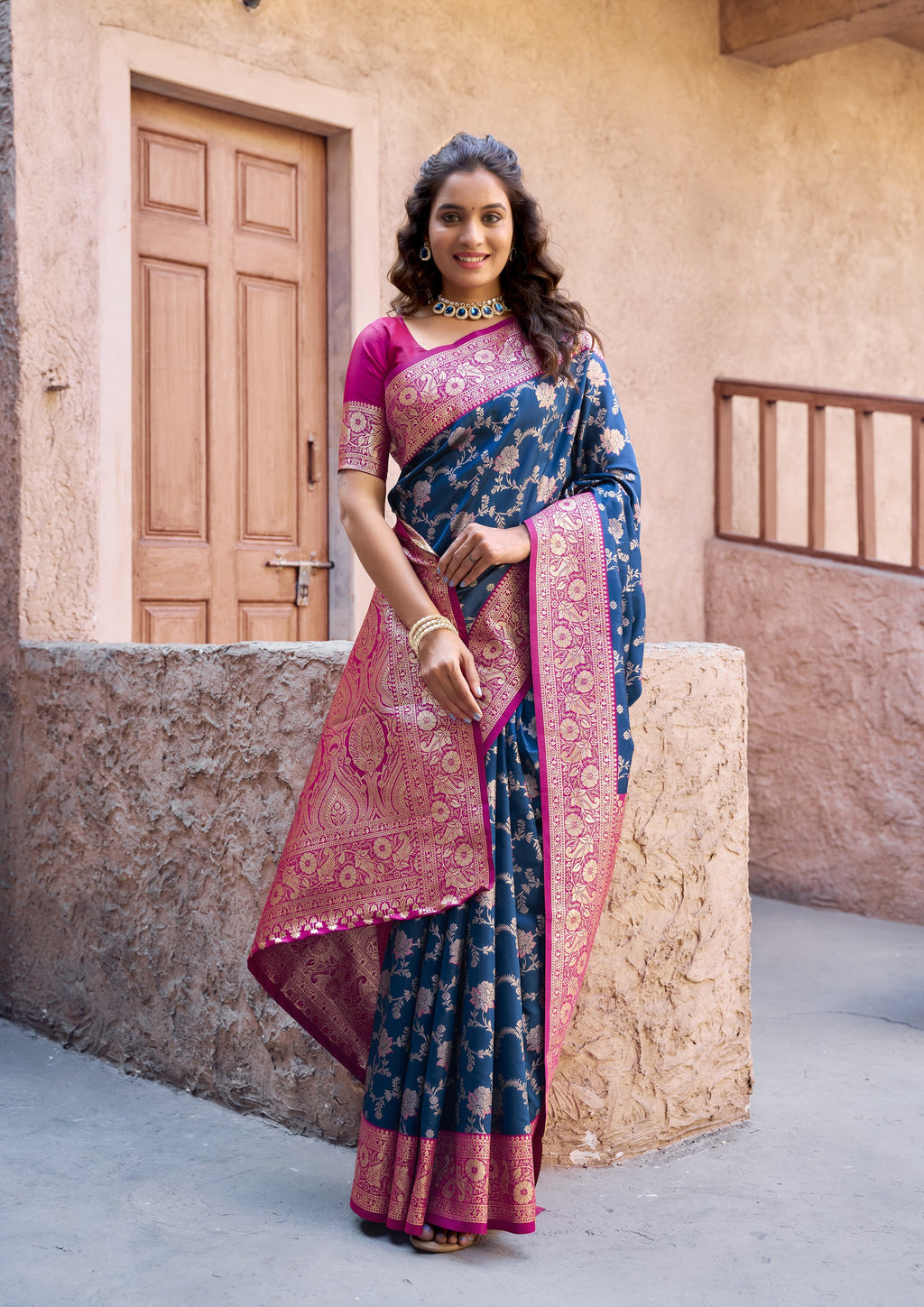 Ruhaani Saree - Steel Blue - Full View