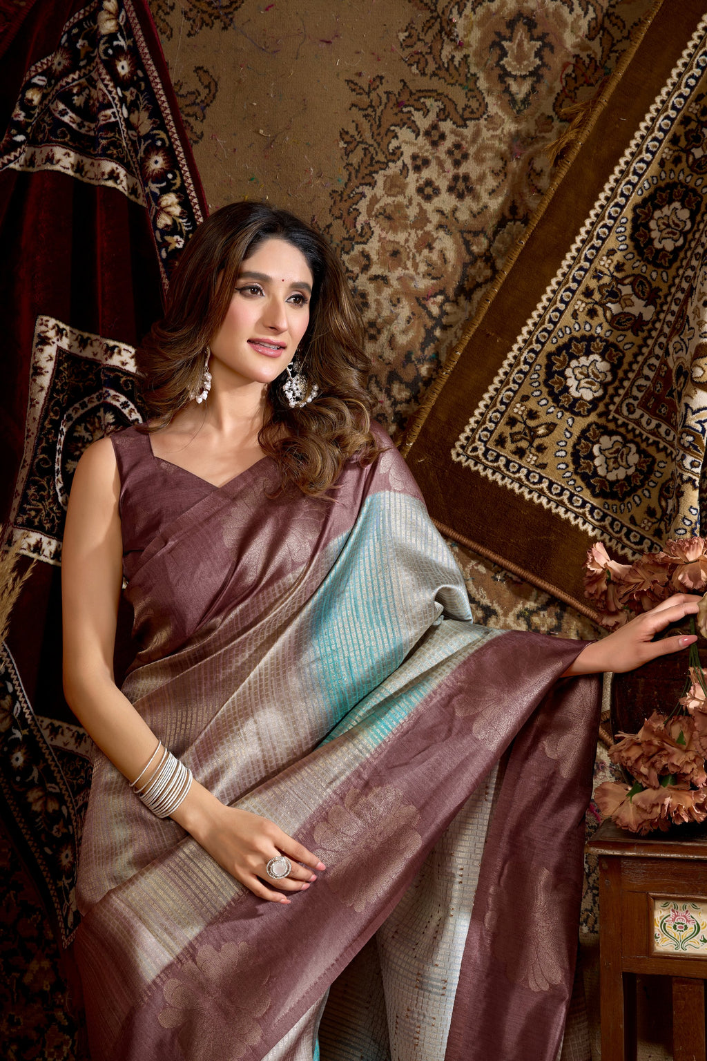 Sitara Saree - Dusty Mauve - Close Up