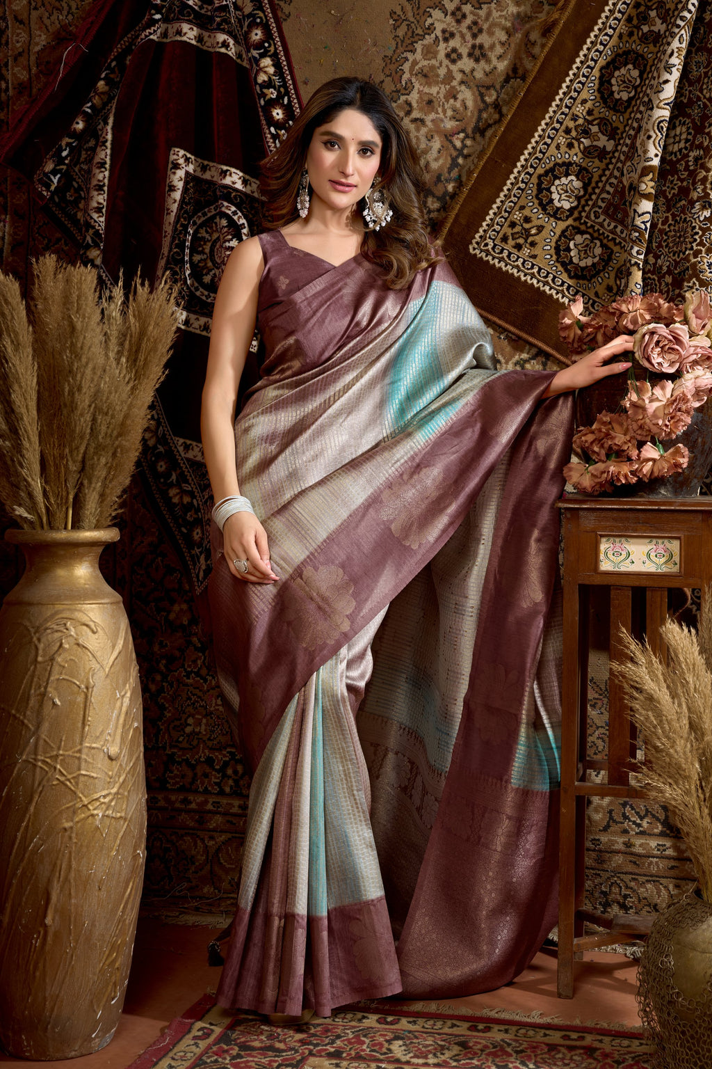 Sitara Saree - Dusty Mauve - Side View