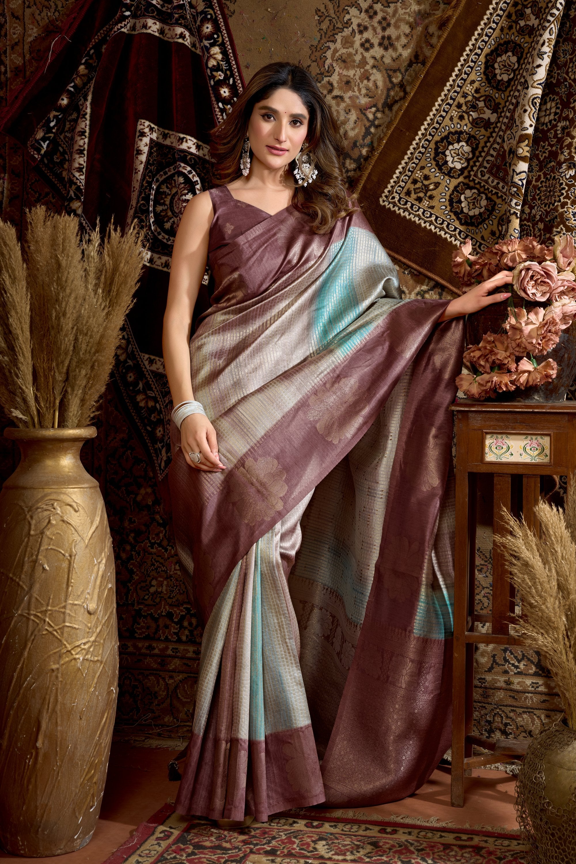 Sitara Saree - Dusty Mauve - Side View