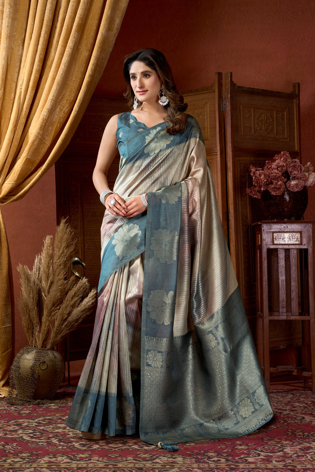 Sitara Saree - Muted Teal - Front Drape