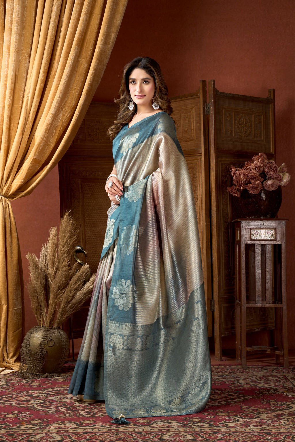 Sitara Saree - Muted Teal - Full View