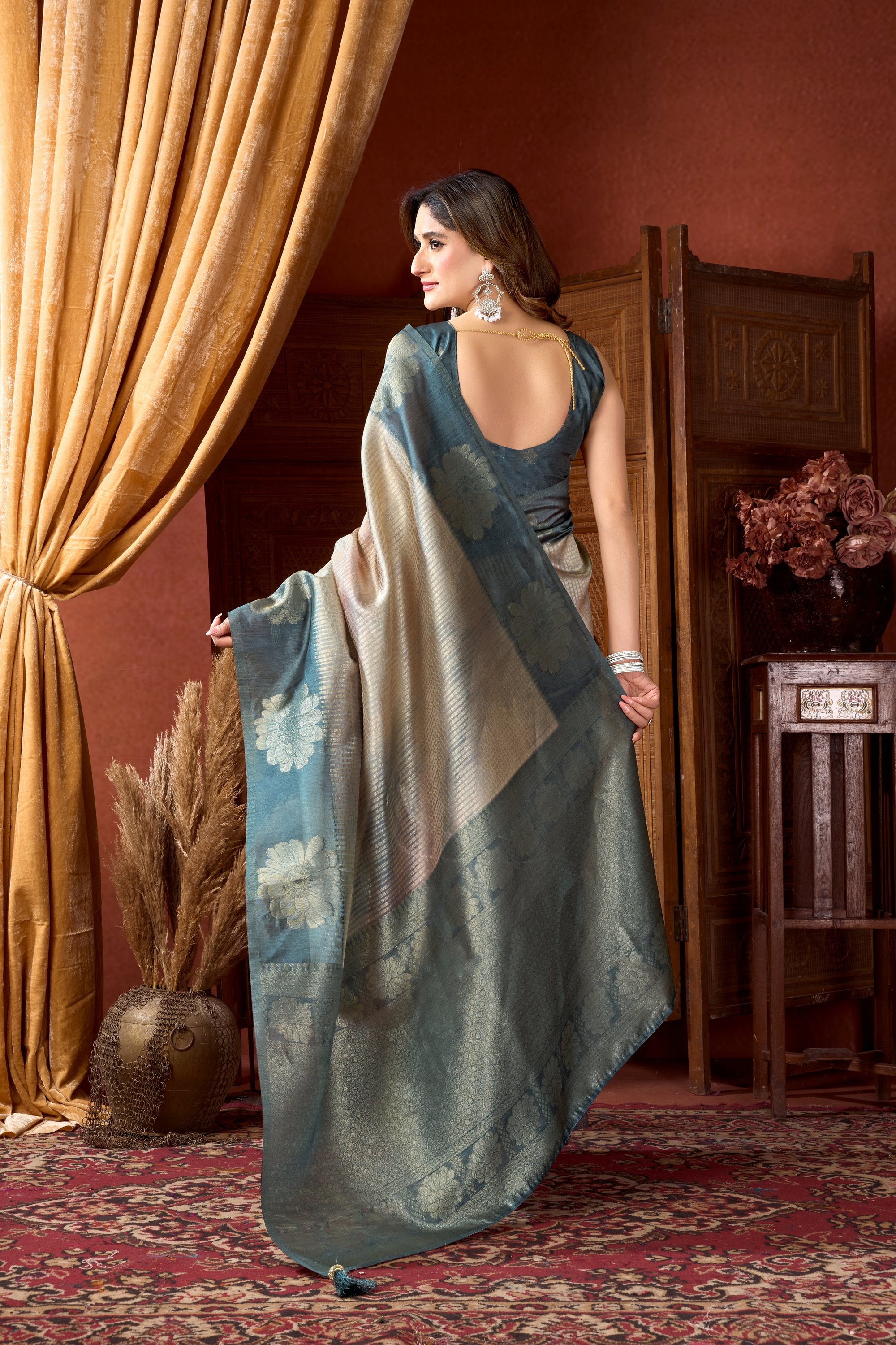 Sitara Saree - Muted Teal - Pallu Detail