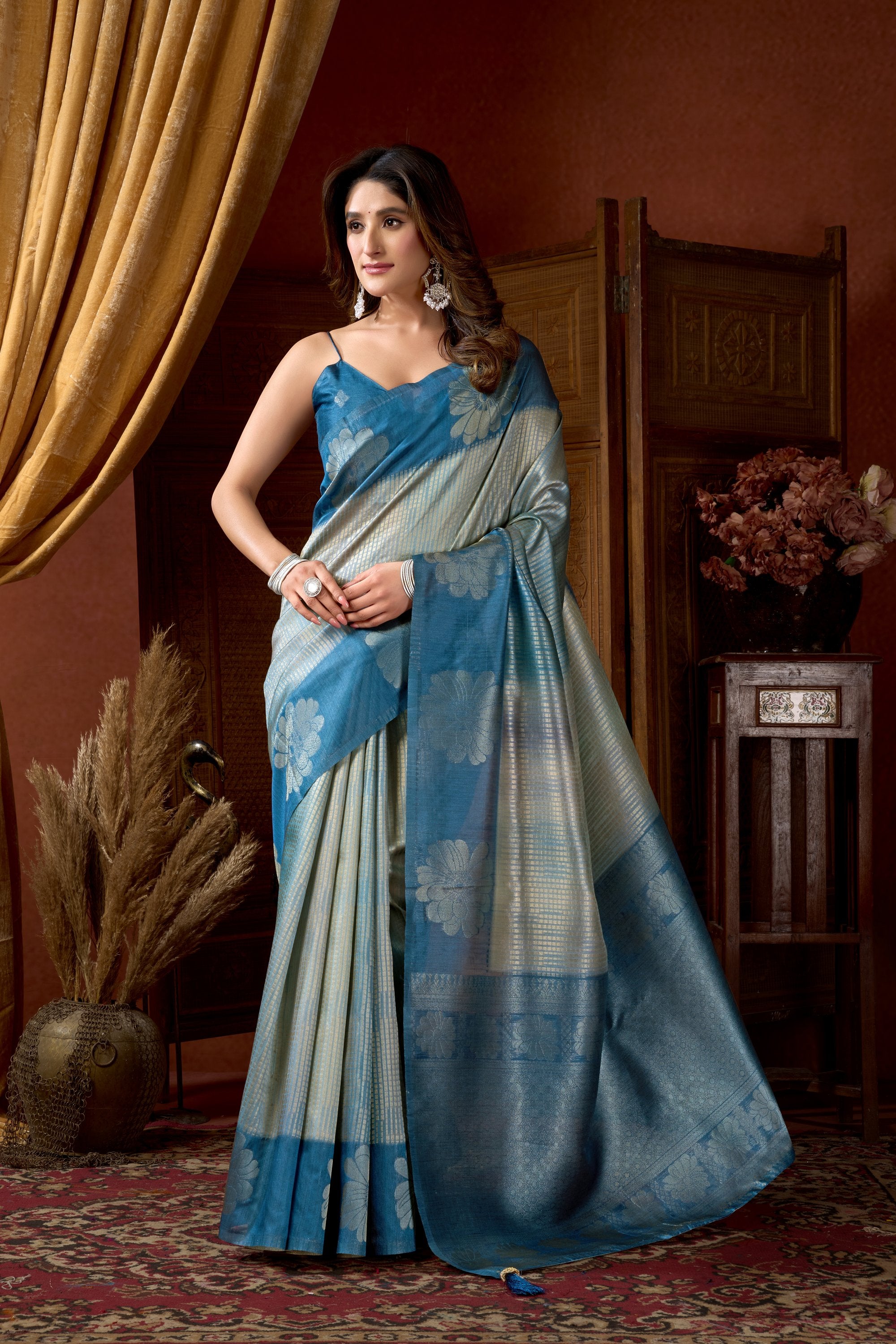 Sitara Saree - Steel Blue - Full View