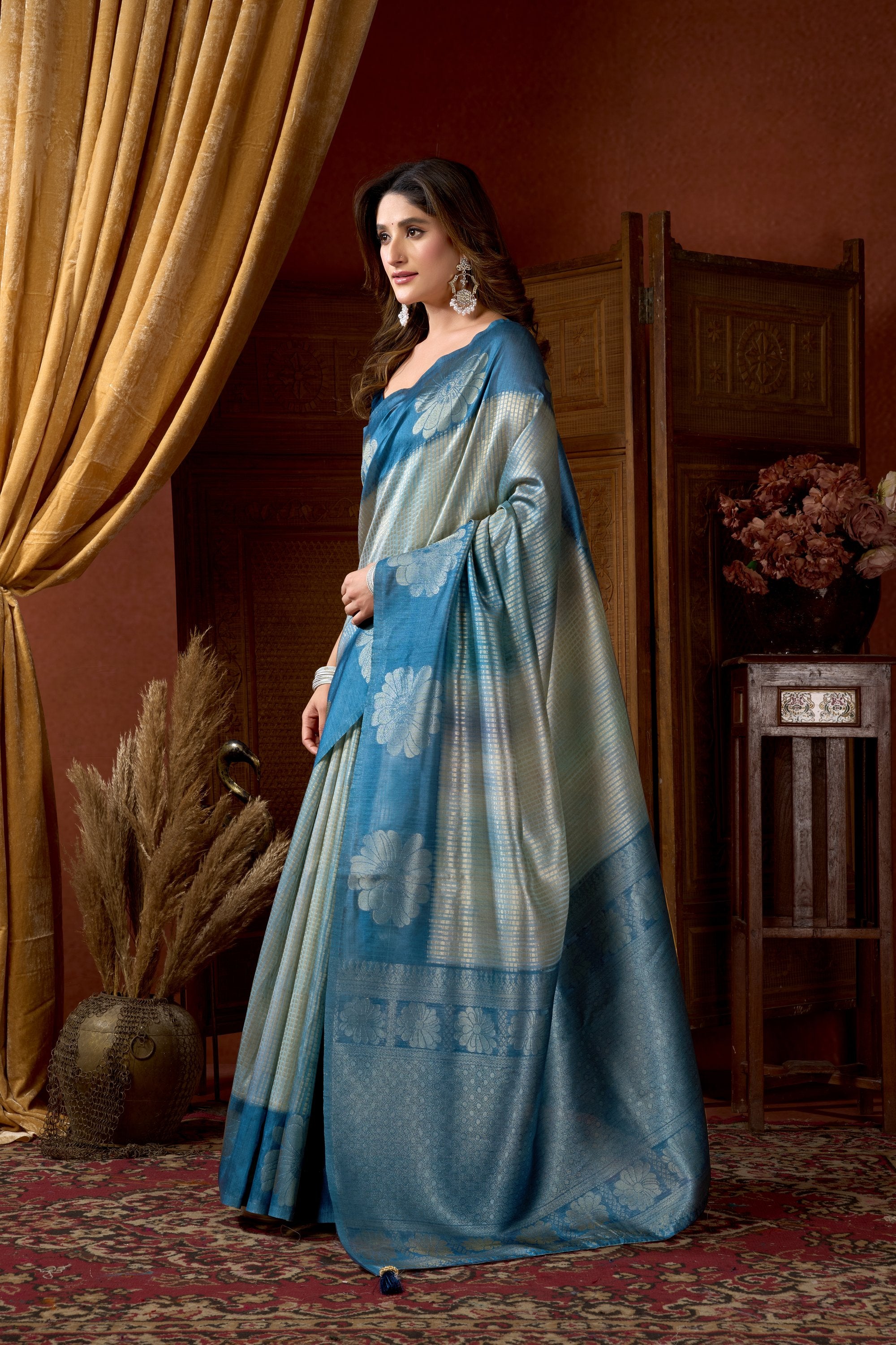 Sitara Saree - Steel Blue - Pallu Detail