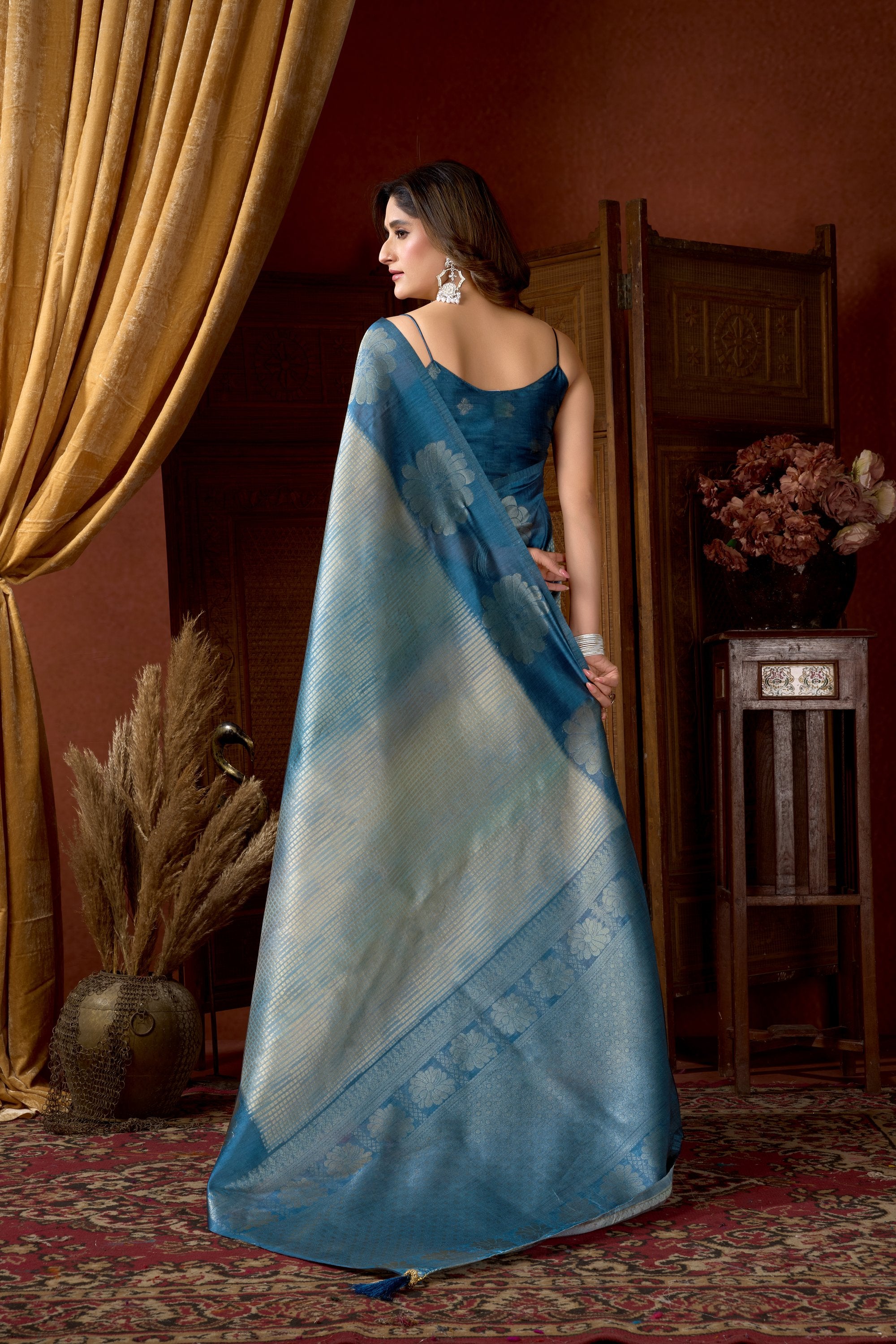 Sitara Saree - Steel Blue - Border Detail