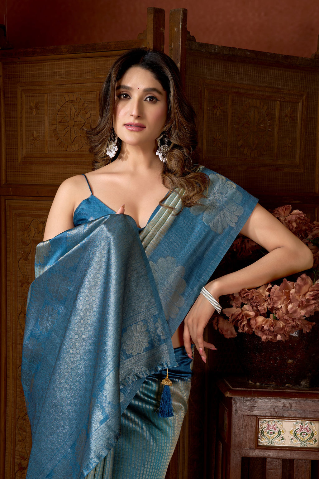Sitara Saree - Steel Blue - Close Up