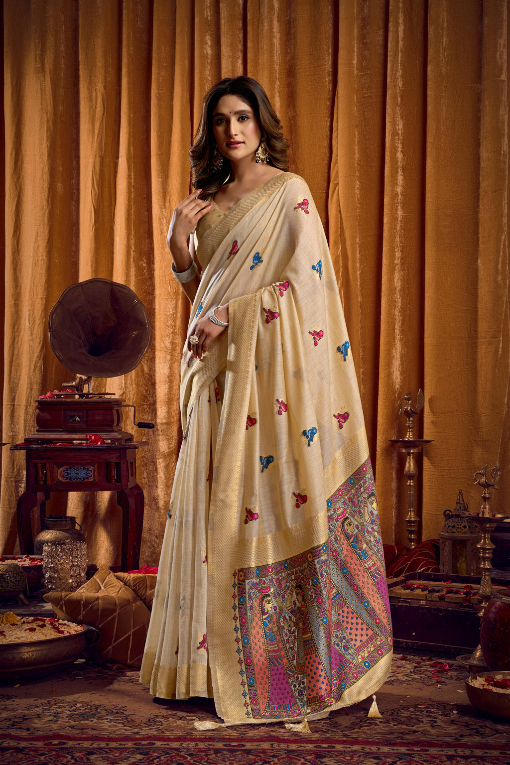 Tanisha Saree - Champagne Cream - Full View